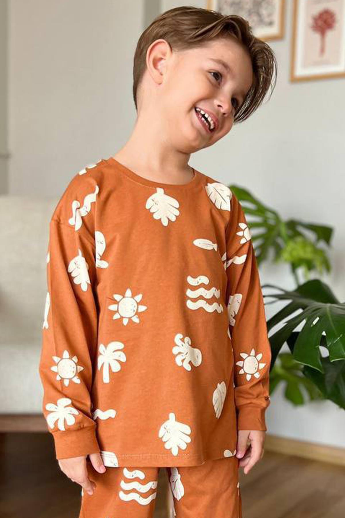 Riccotarz-Boy's Sun and Palm Emoji Printed Tile Pajama Set 2