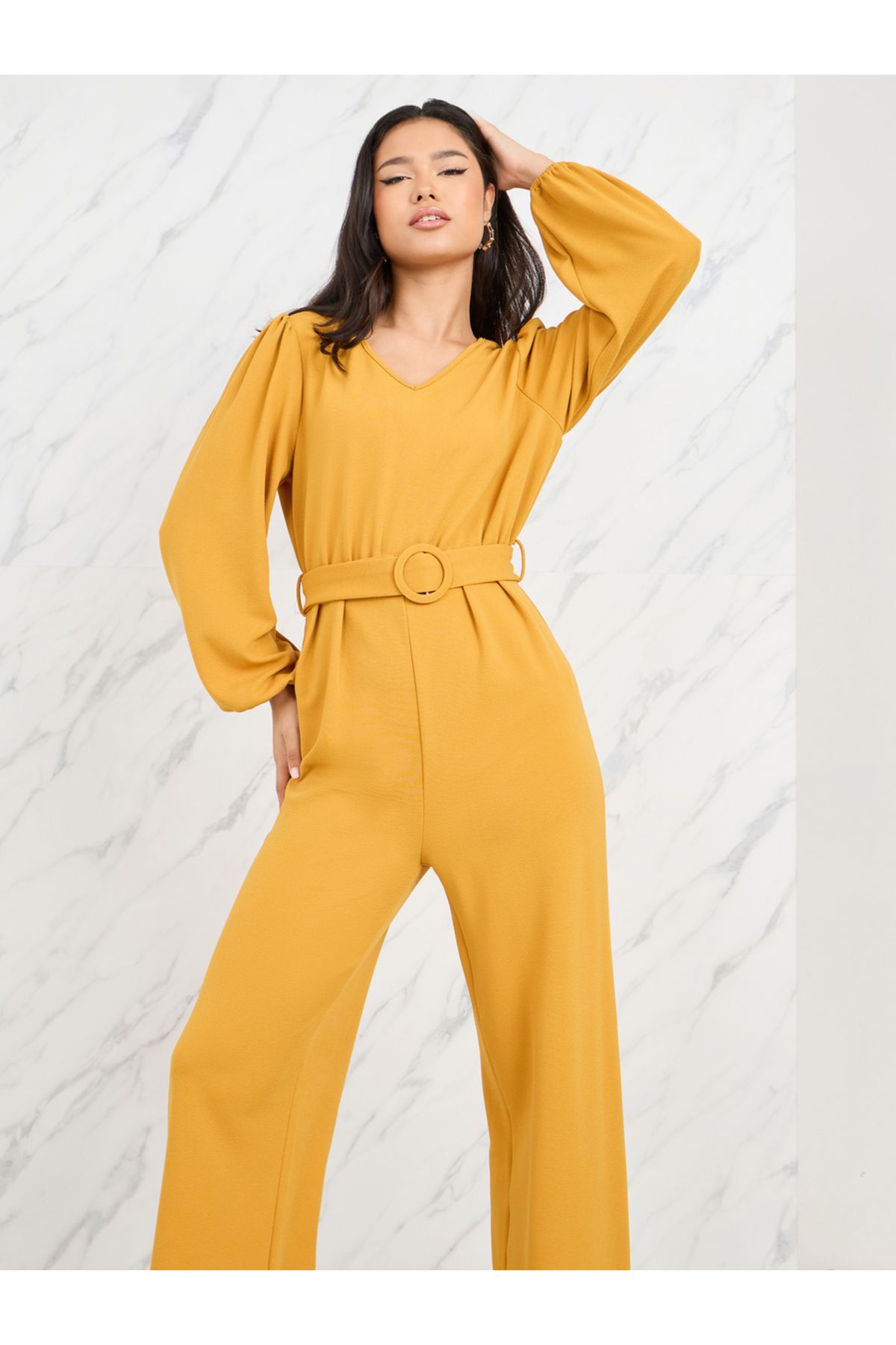 Styli-Textured Knit Belted Wide Leg Jumpsuit 2