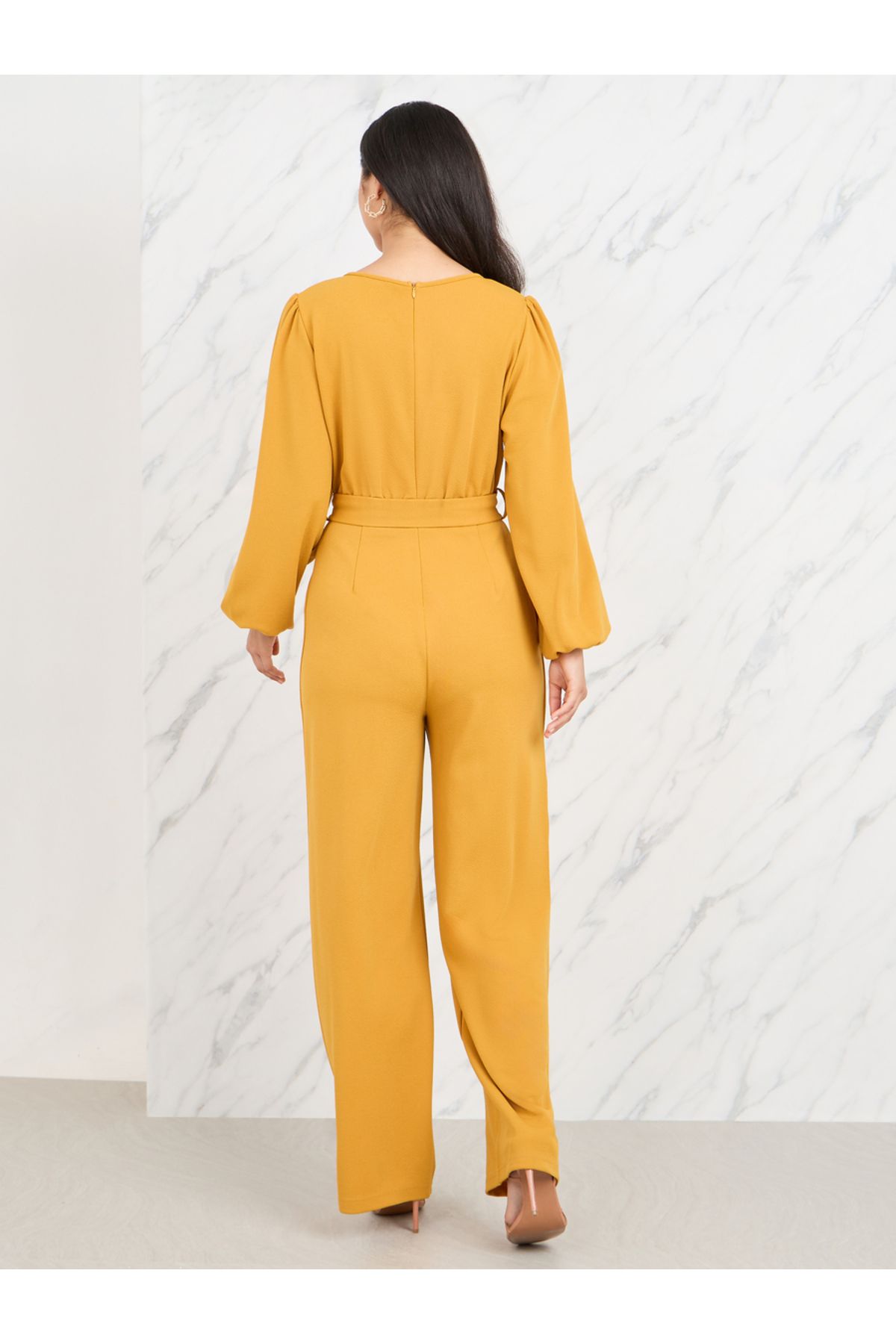 Styli-Textured Knit Belted Wide Leg Jumpsuit 4