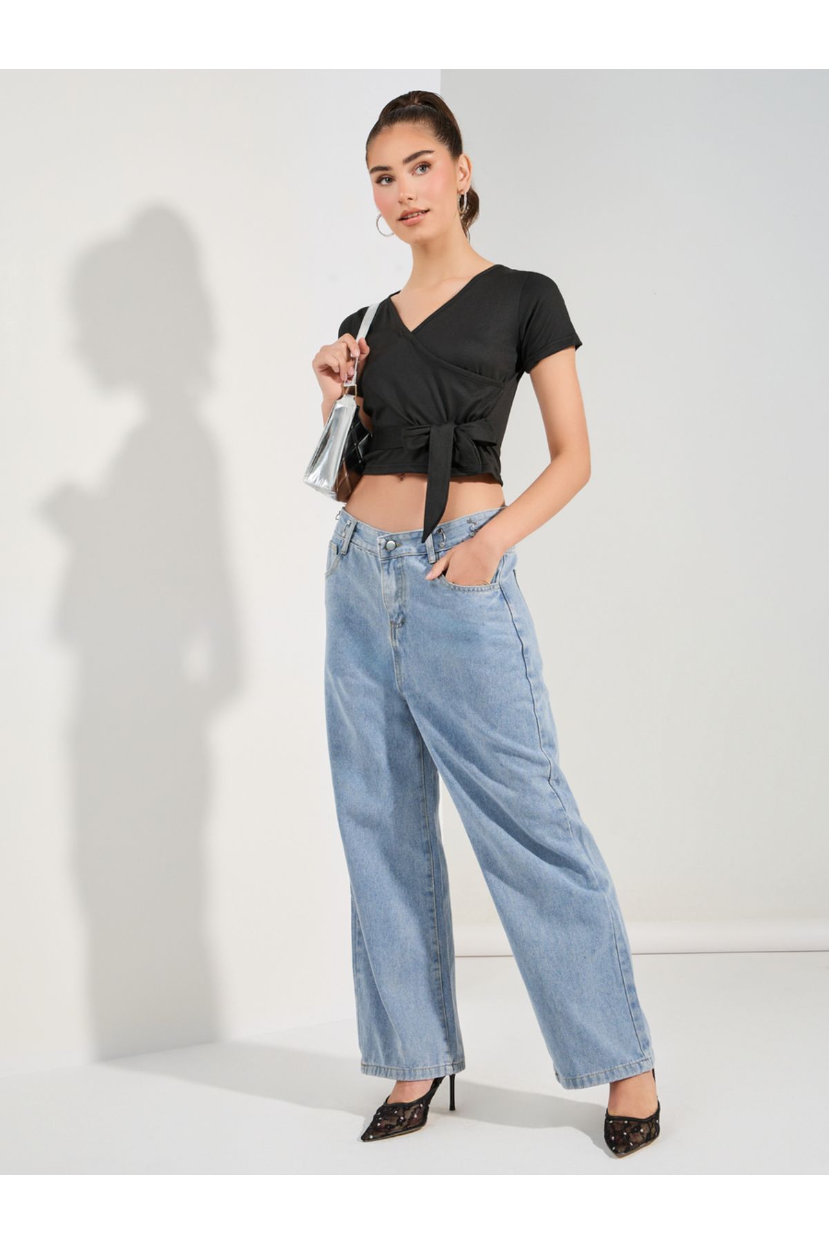 Take Two By Styli-Solid Wrap Front Crop Top 2
