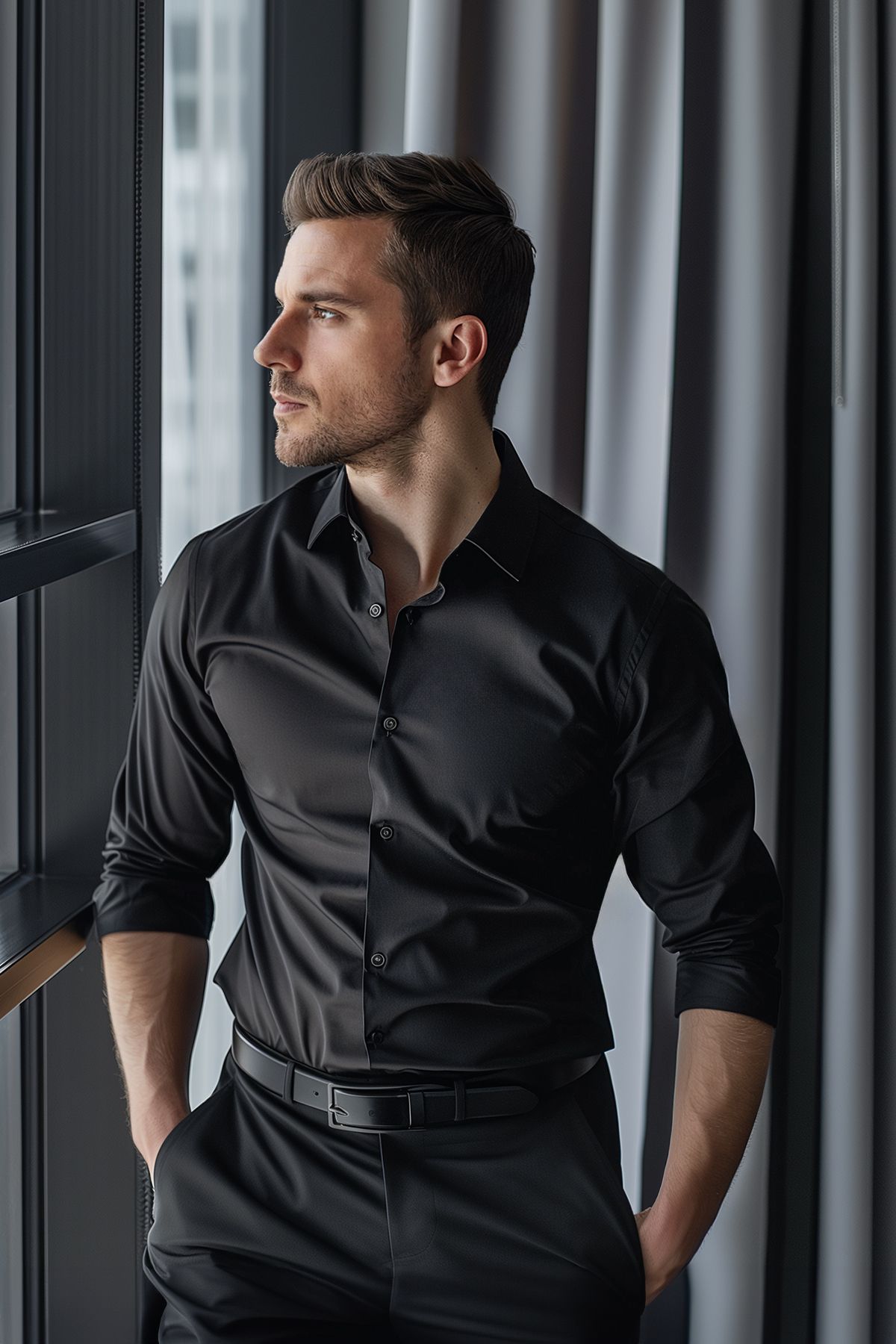 Trendyol Collection Black Slim Fit Easy Ironable Smart Men's Shirt Tmnaw24Go00096