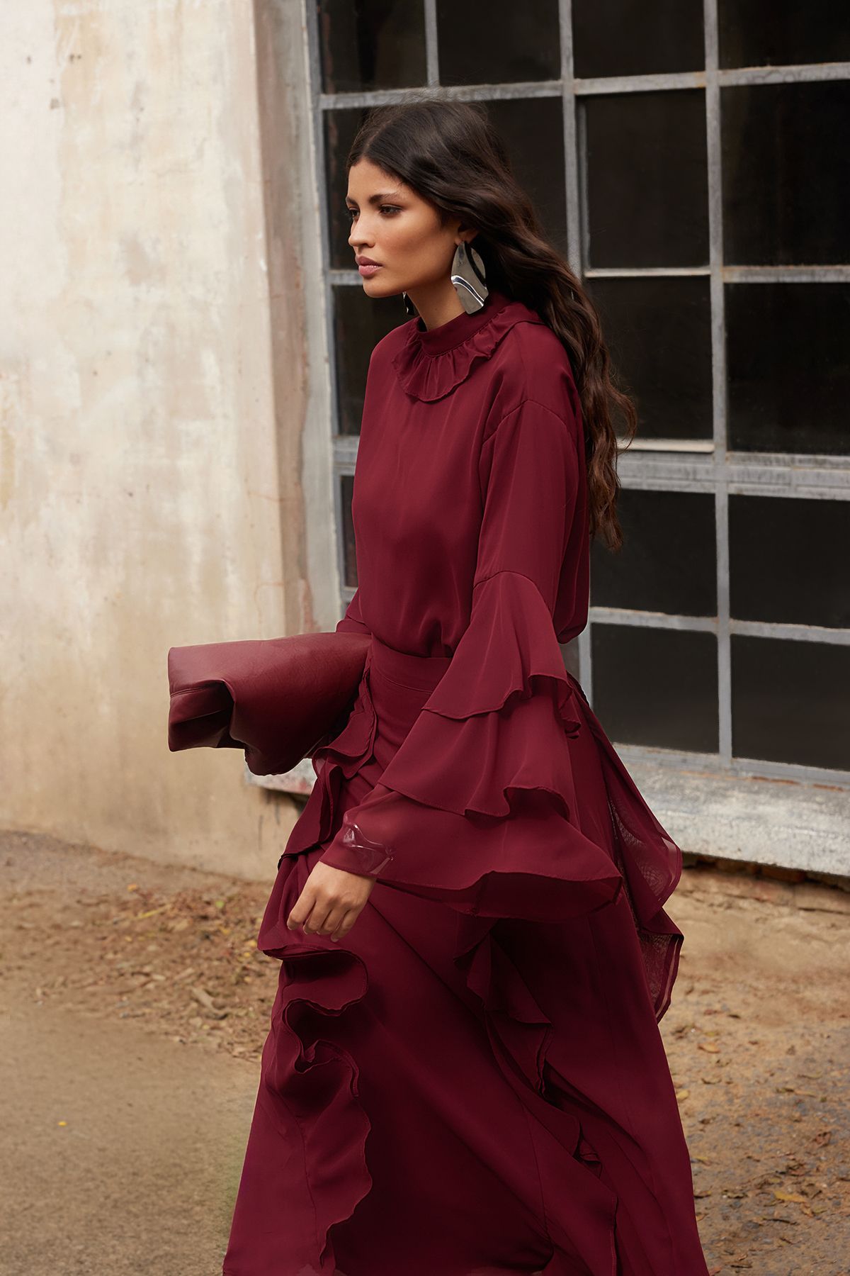 Trendyol Modest-X Ai Burgundsko Rukávy Volán Šifon Tunika Tctaw25Uk00010 5