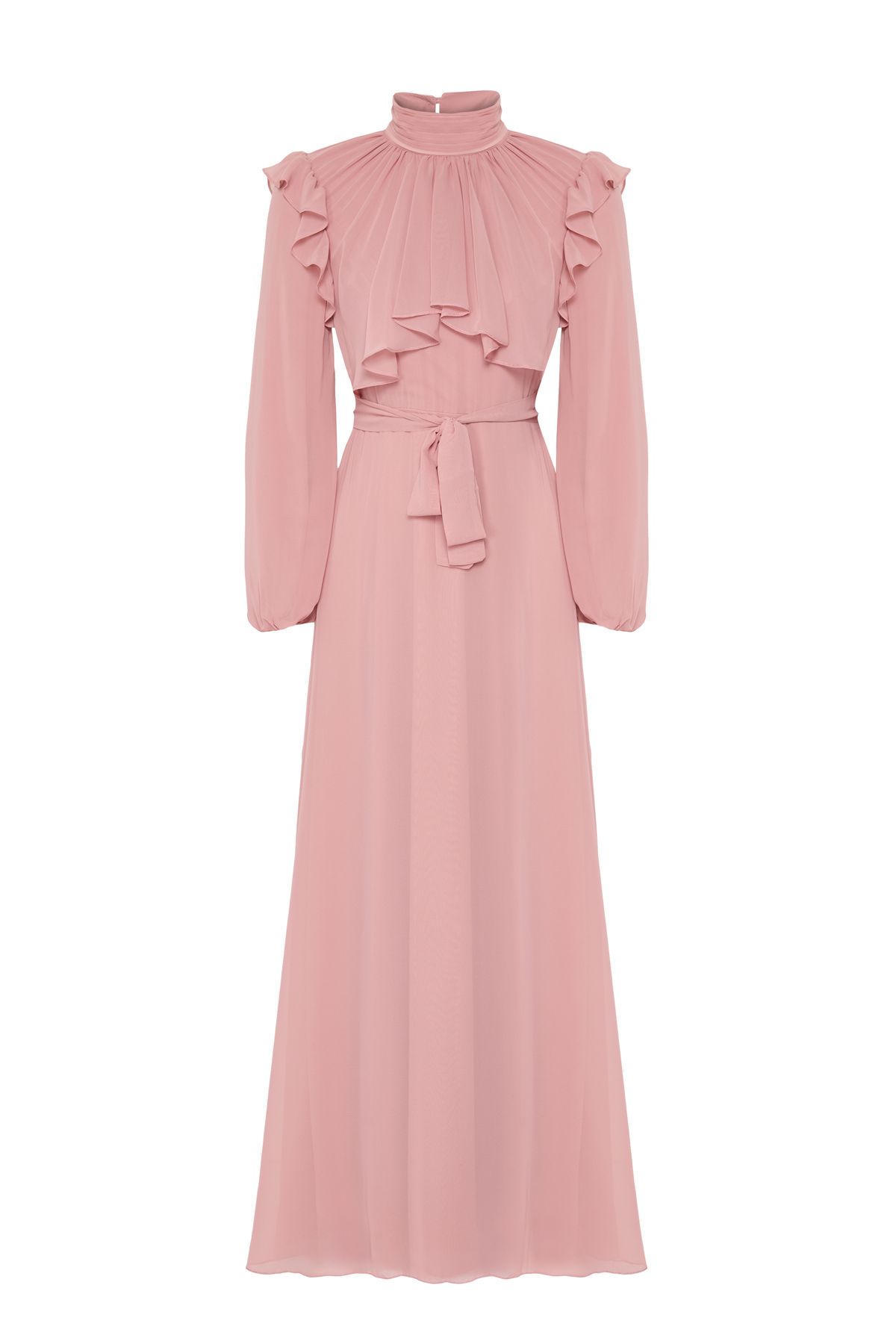 Trendyol Modest-Dusty Rose Chiffon-Abendkleid – Rüschendetails, TCTAW25DB00017 7