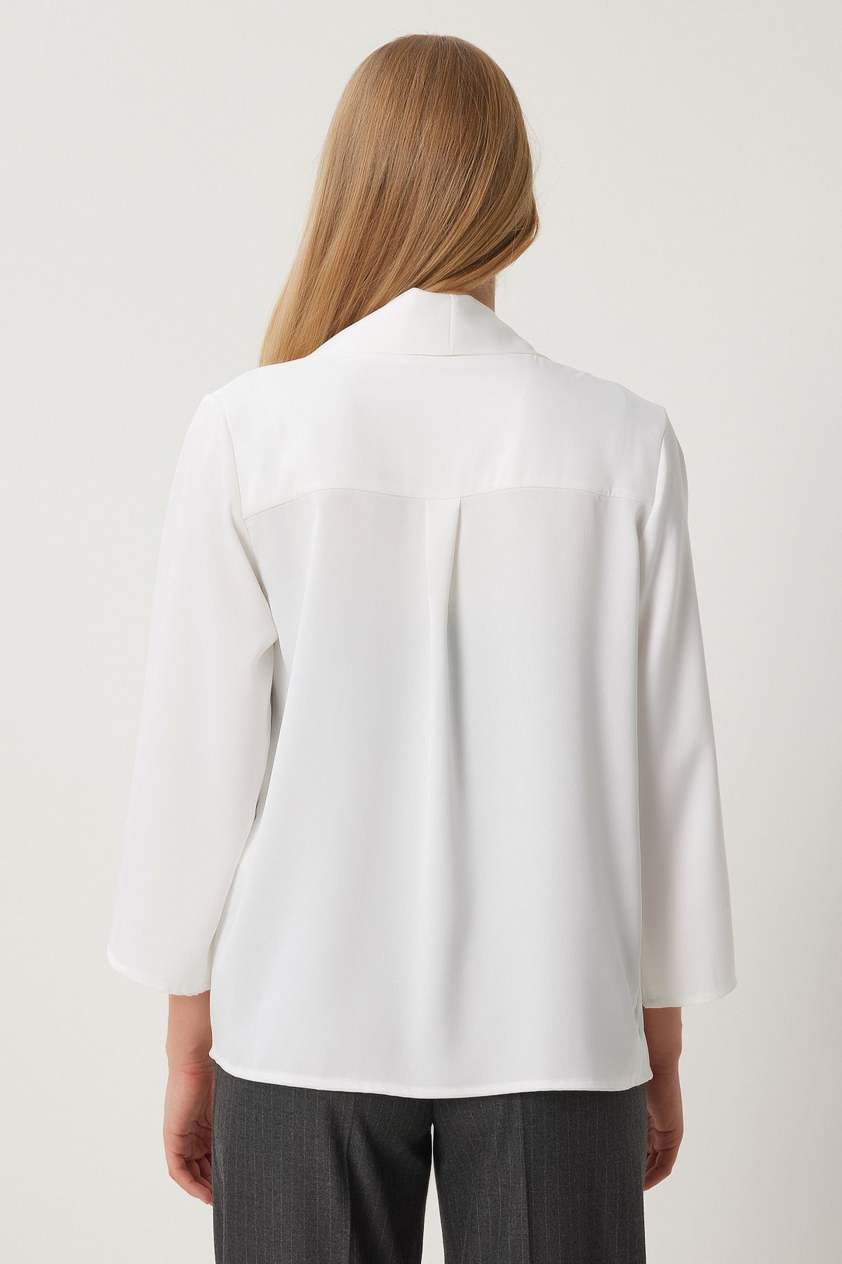 Happiness İstanbul-Damen Ecru Schalkragen Stilvolle Jacke mit Satinoberfläche MC00291 5