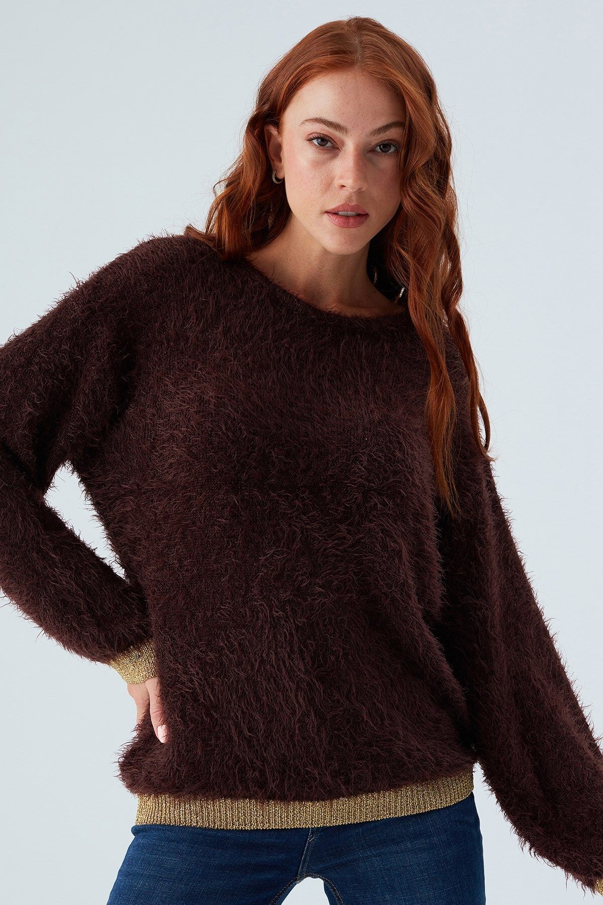 Peraluna-De Vılle Pullover Women's Glittery Sweater with Sleeves and Skirts - Brown 7