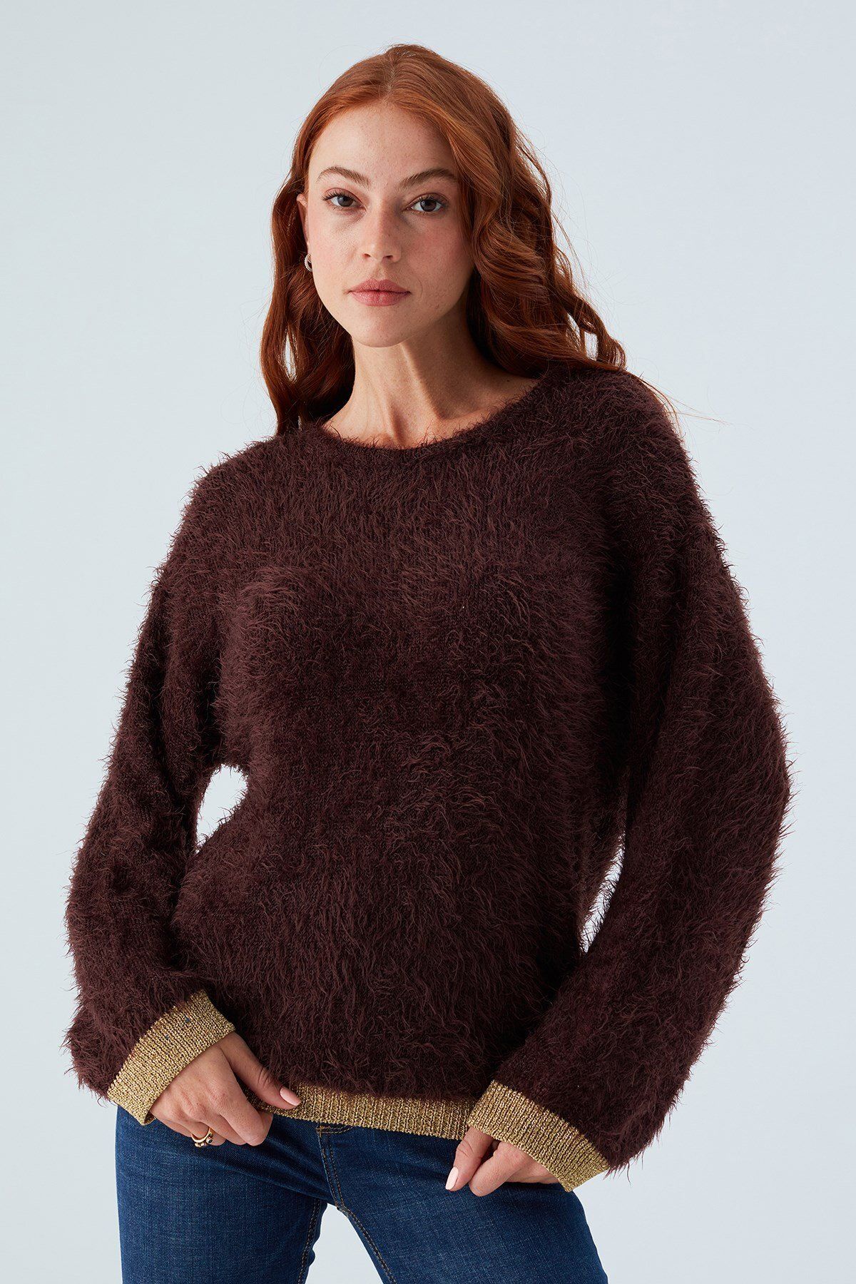 Peraluna-De Vılle Pullover Women's Glittery Sweater with Sleeves and Skirts - Brown 2