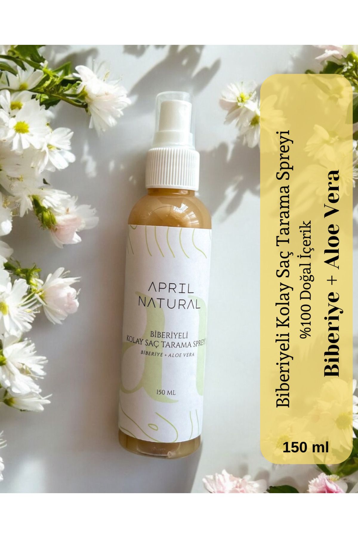 April Natural Besleyici Kolay Tarama Saç Spreyi, Biberiye Suyu ve Aloe Vera İçerikli, Çocuk ve Yetişkinler İçin