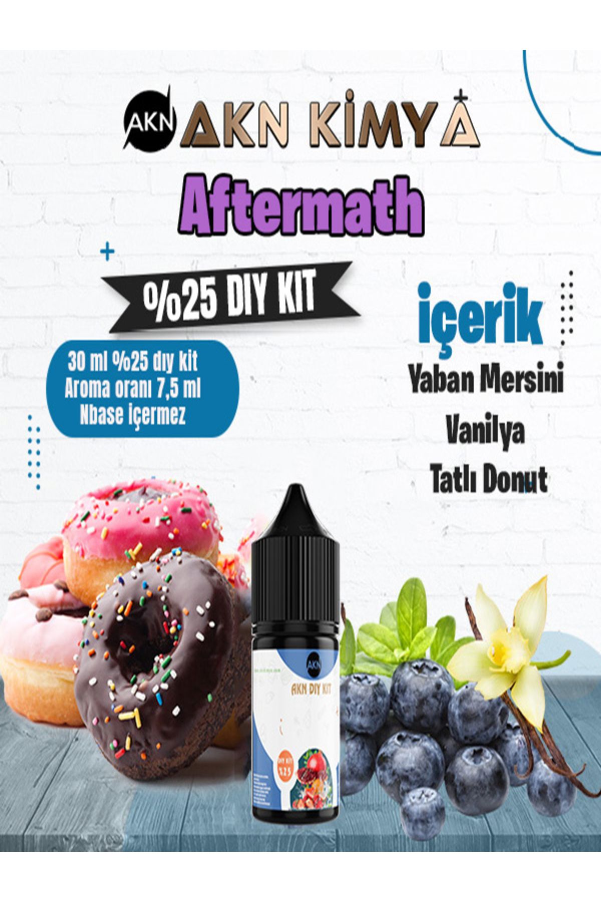 akn kimya Aftermath Yoğun Dıy Kit Yabanmersini Tatlı Donut Gıda Aroması 30 ml Yüzde 25 oranda aroma içerir