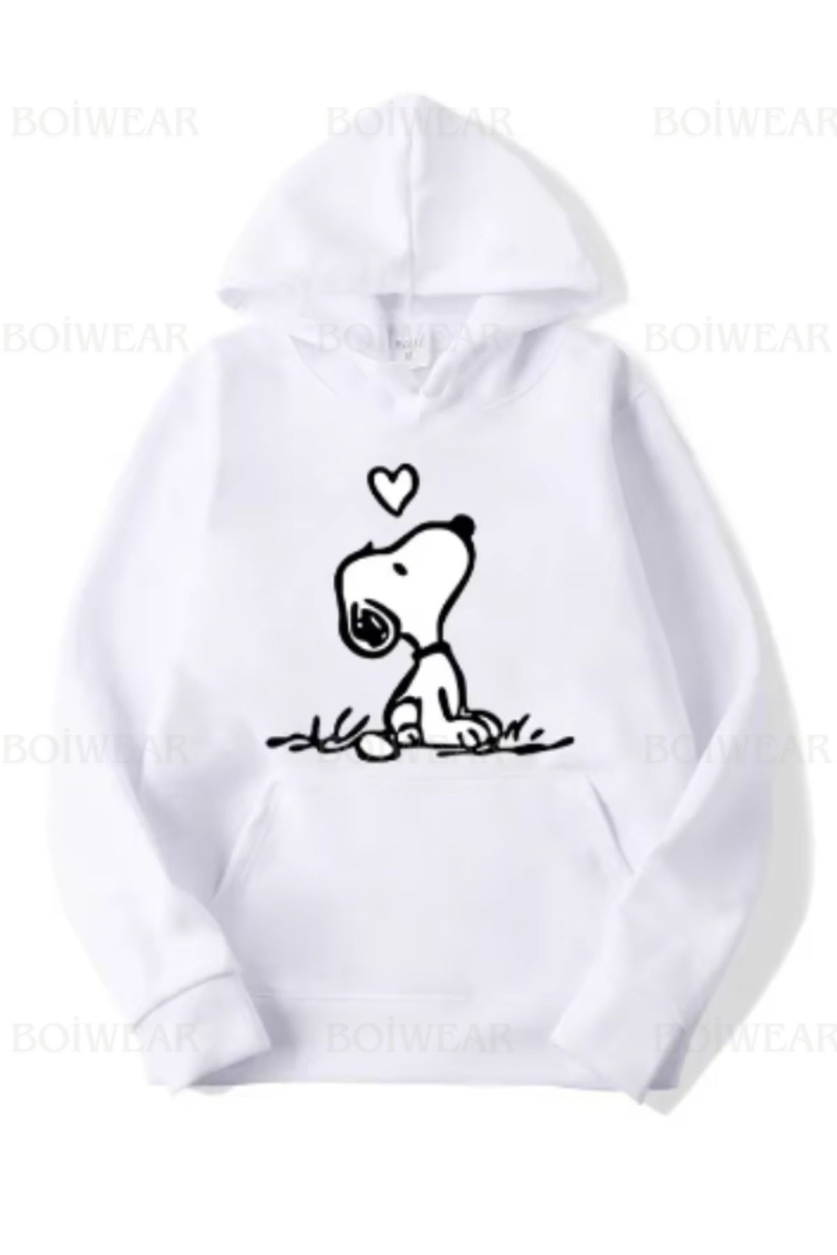 Boi-Women's Lovely Snoopy Printed 3 Thread Thick Sweatshirt - Black Pink White and Baby Blue Oversize Hoodie 1