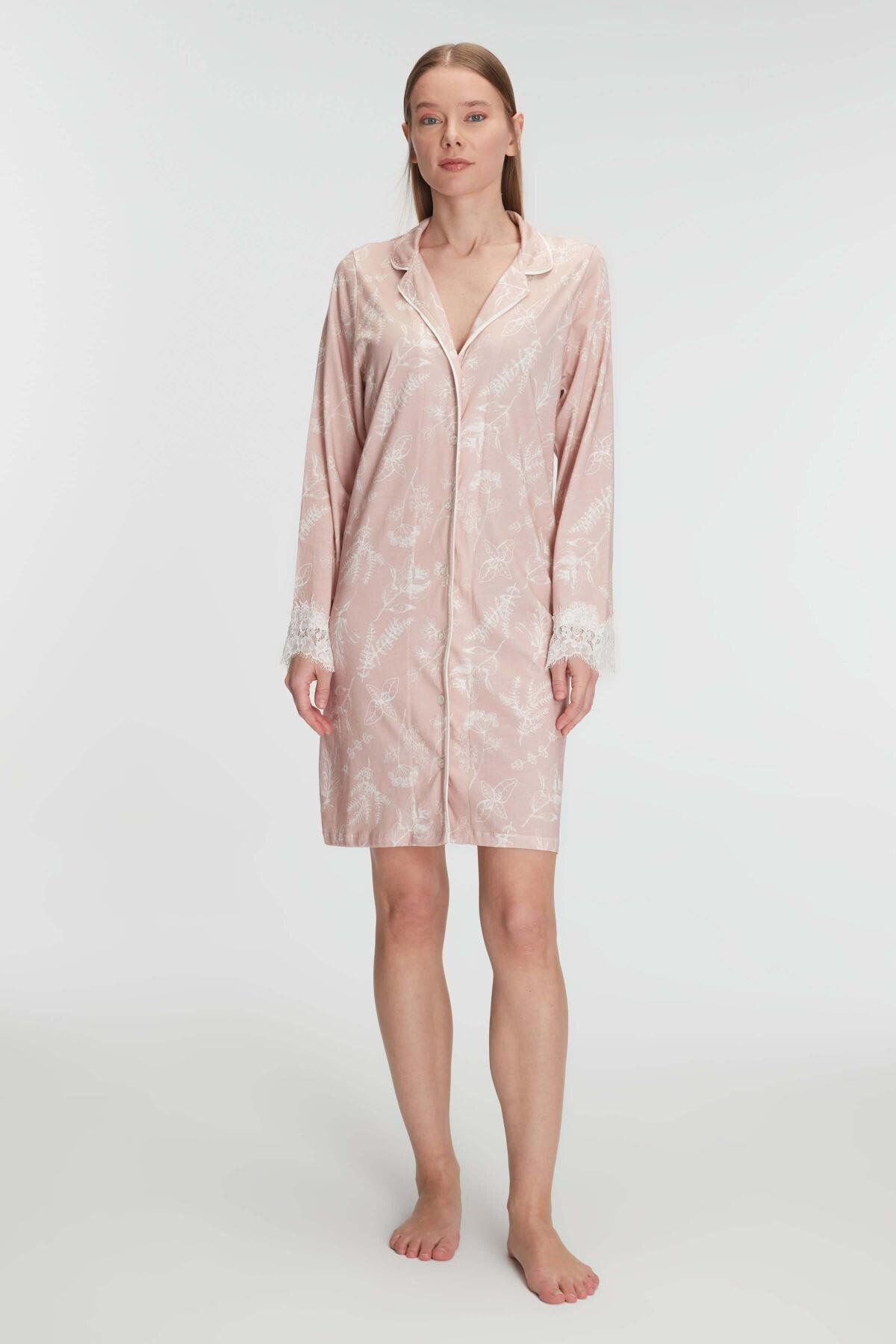 Aria's Closet Cotton Modal Uzun Kol Gecelik