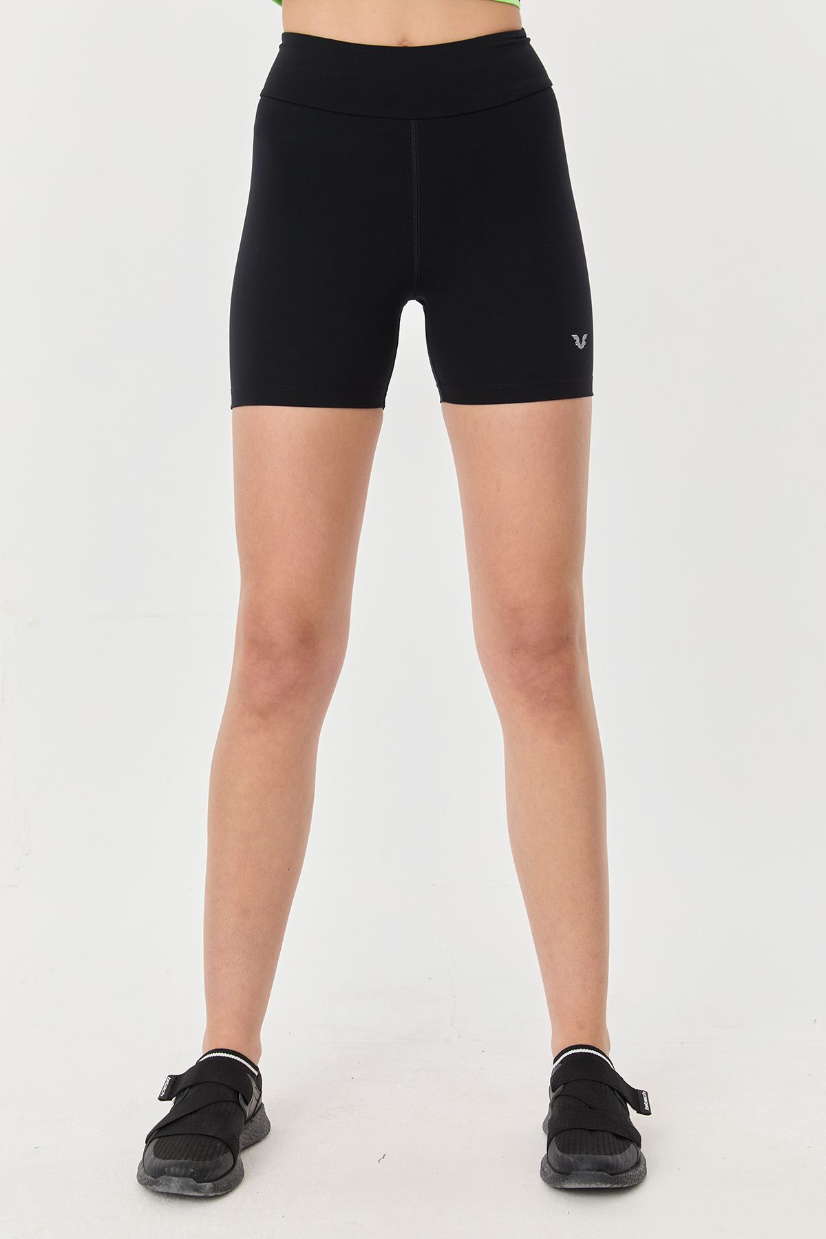 bilcee-Black High Waist Stretchy Mini Athlete Shorts Leggings - Biker Rubber, Gathering 9730 1