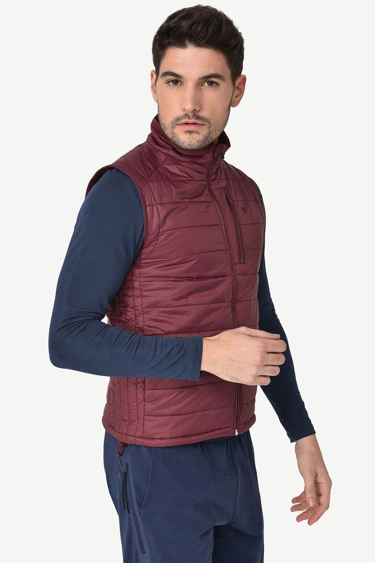 bilcee-Men's Claret Red Pocket Zippered Zero Sleeve Daily Vest 1268 4