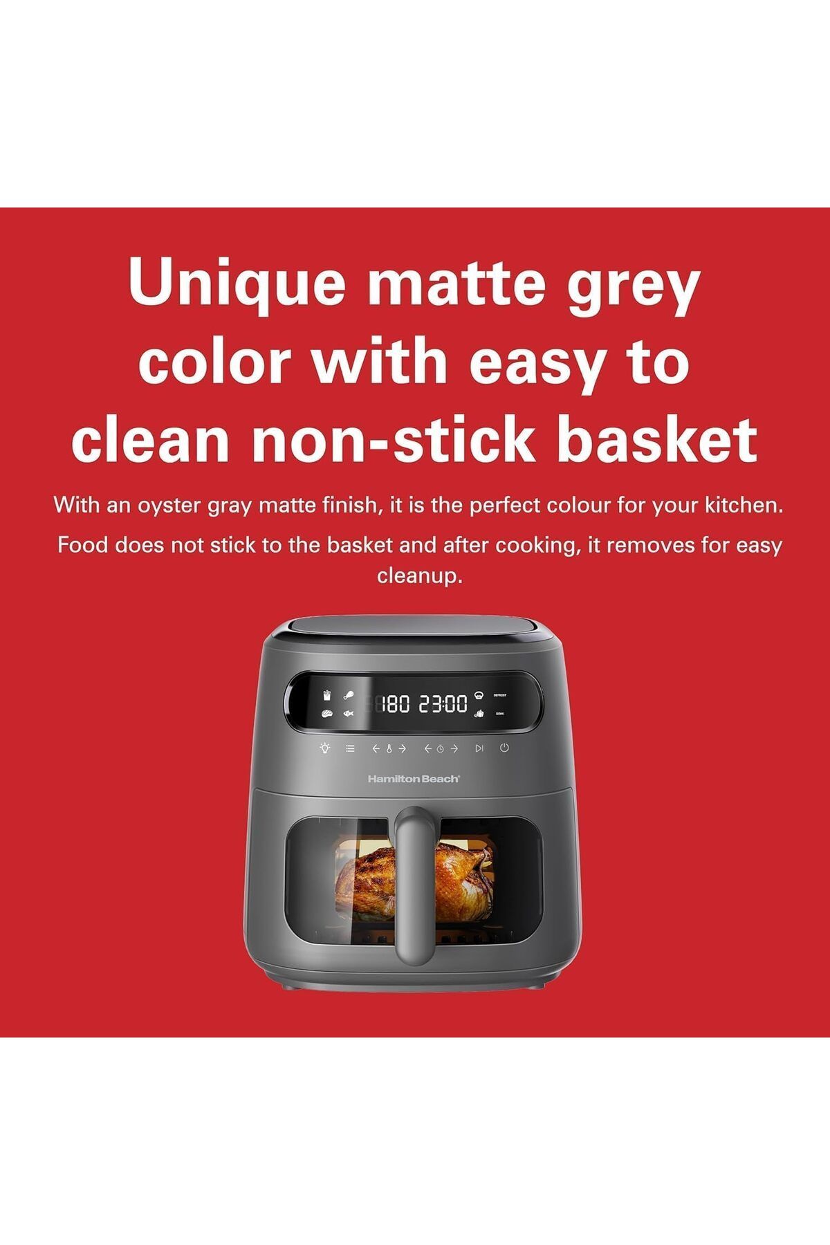 Hamilton Beach-Digital Air Fryer View 8L, Large Viewing Window, 8 Presets w/ Dehydrate & Defrost, 1750W, Matte Grey 8