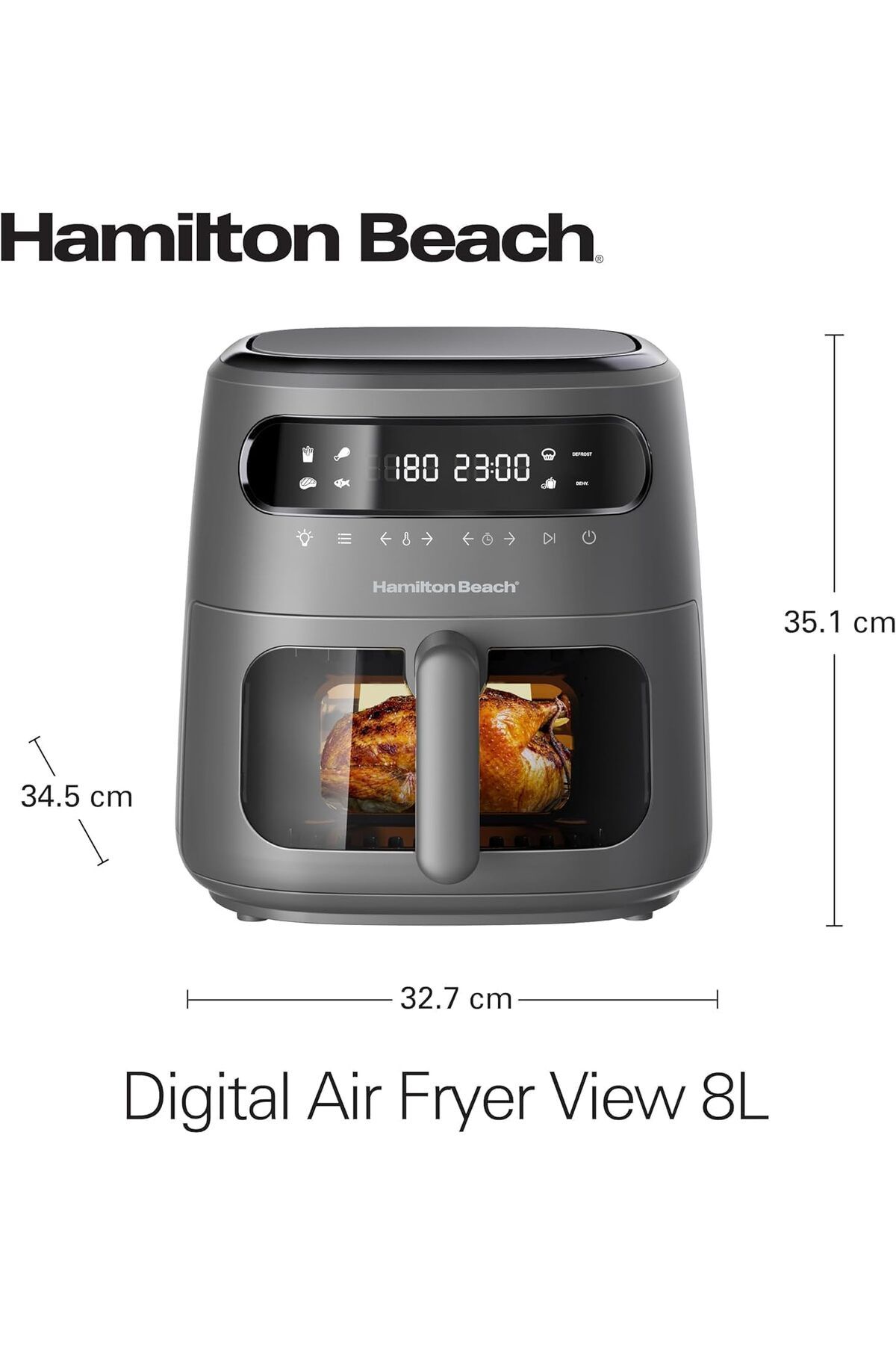 Hamilton Beach-Digital Air Fryer View 8L, Large Viewing Window, 8 Presets w/ Dehydrate & Defrost, 1750W, Matte Grey 7