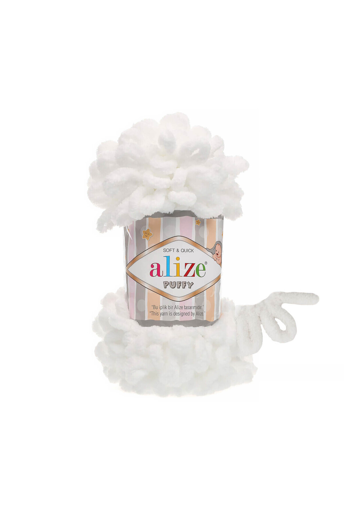 Alize-55 White Alize Puffy Slippers - 15 Pieces, 3 Packs, Hand Knitted Blanket and Thread 1