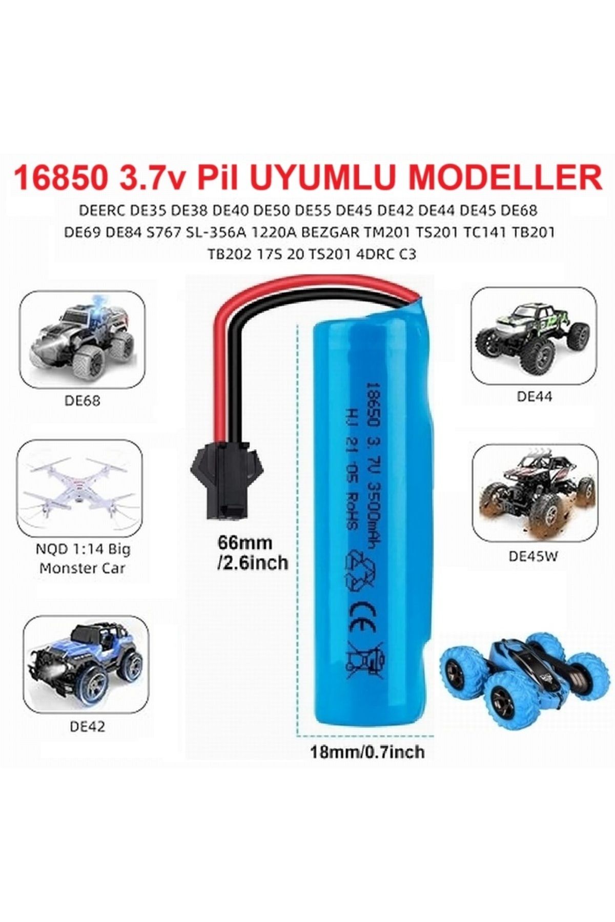 Day BEZGAR TB201 Oyuncak Araba Pili 3.7v 3500 mAh 18650 Li-lon 18 Mm X 66 Mm