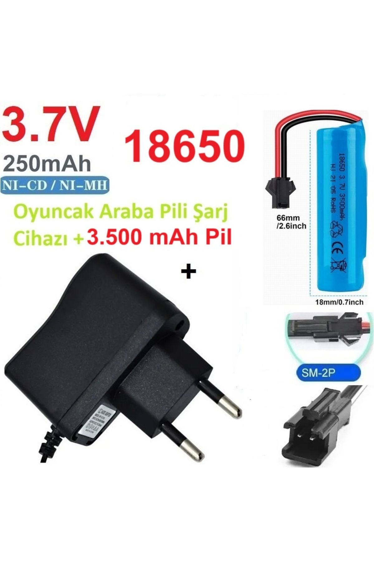 Day Oyuncak Araba Pili Şarj Cihazı + 3500 mAh 3.7V 18650 Li-Ion Pil