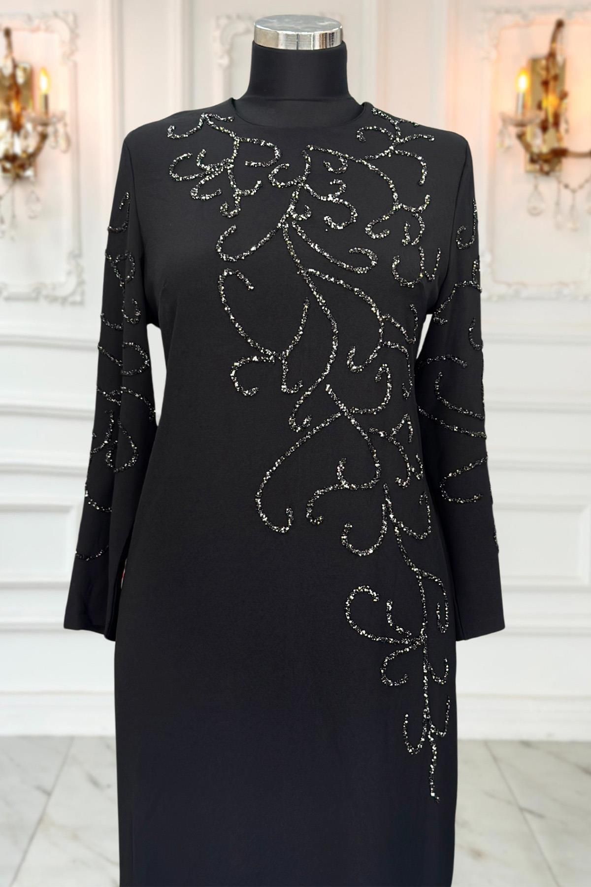 Amine Hüma-Black Hijab Evening Dress - Cansu 2
