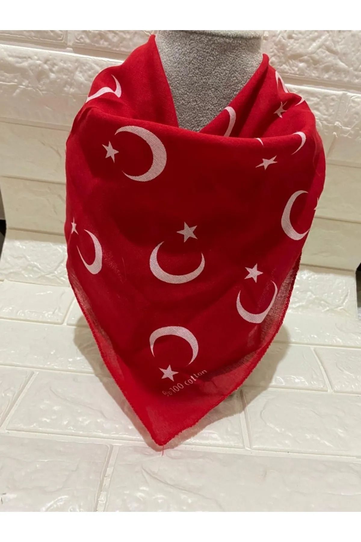 sema aksesuar-10 Pieces Red Moon Star Turkish Flag - Cotton Scarf Bandana - 23 April, 29 October, 19 May 1