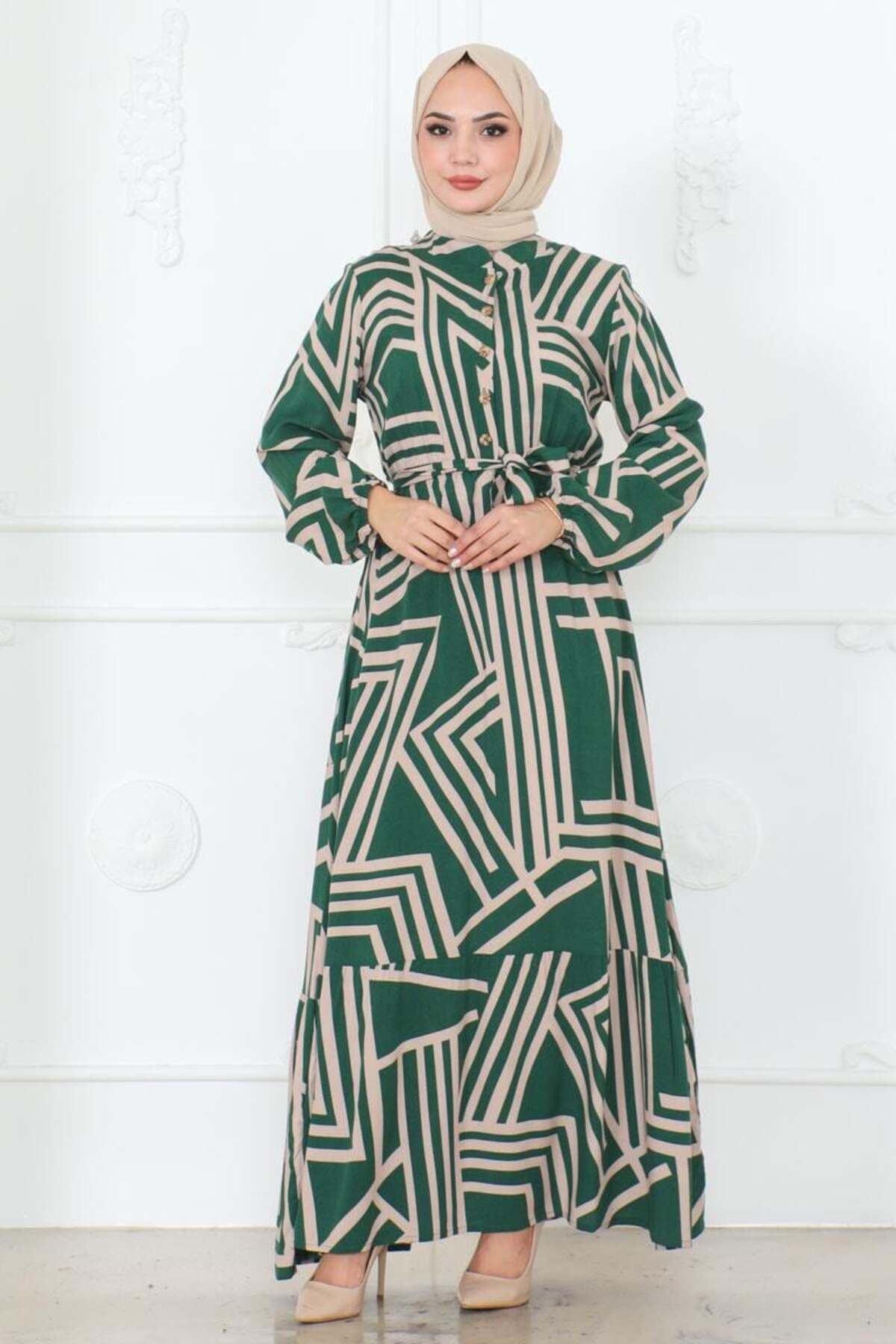 SGS-Emerald Green Striped Viscose Dress 2