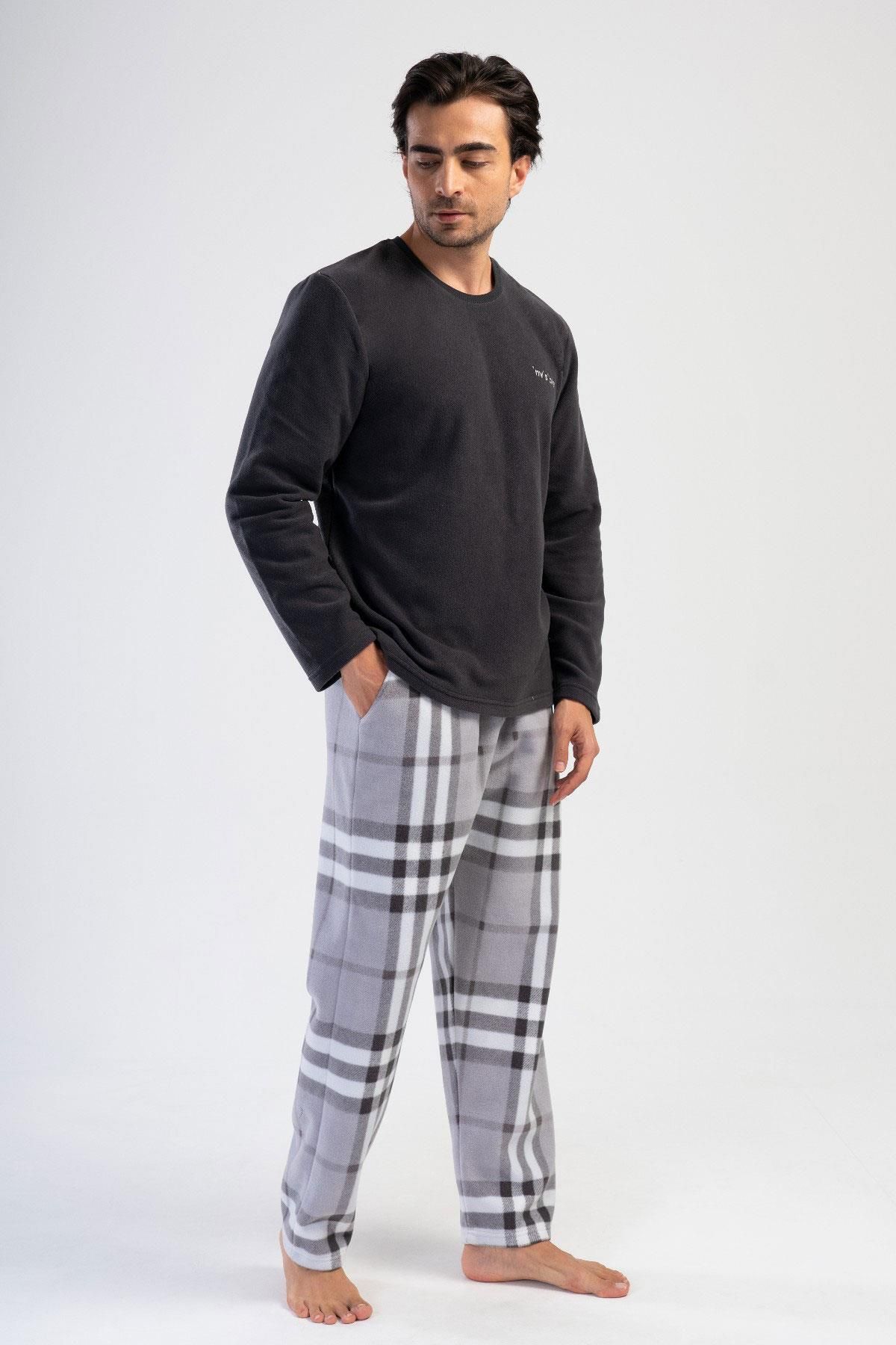 VİENETTA-Men's Plus Size Long Sleeve Smoked Fleece Pajamas Suit C3T5N0O304 1