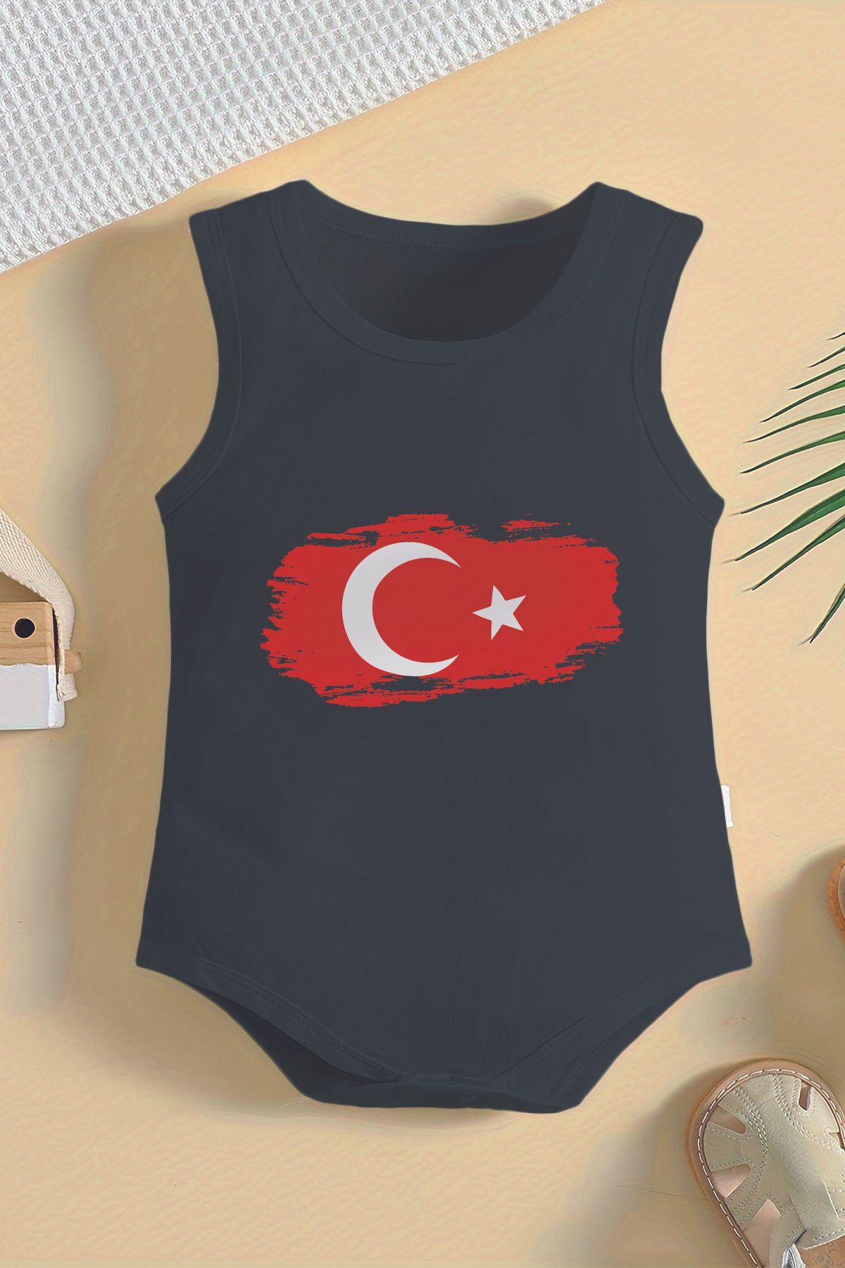 ADABEBEK-100% Cotton Turkish Flag Printed Baby Body with Snap Fasteners 10080 1