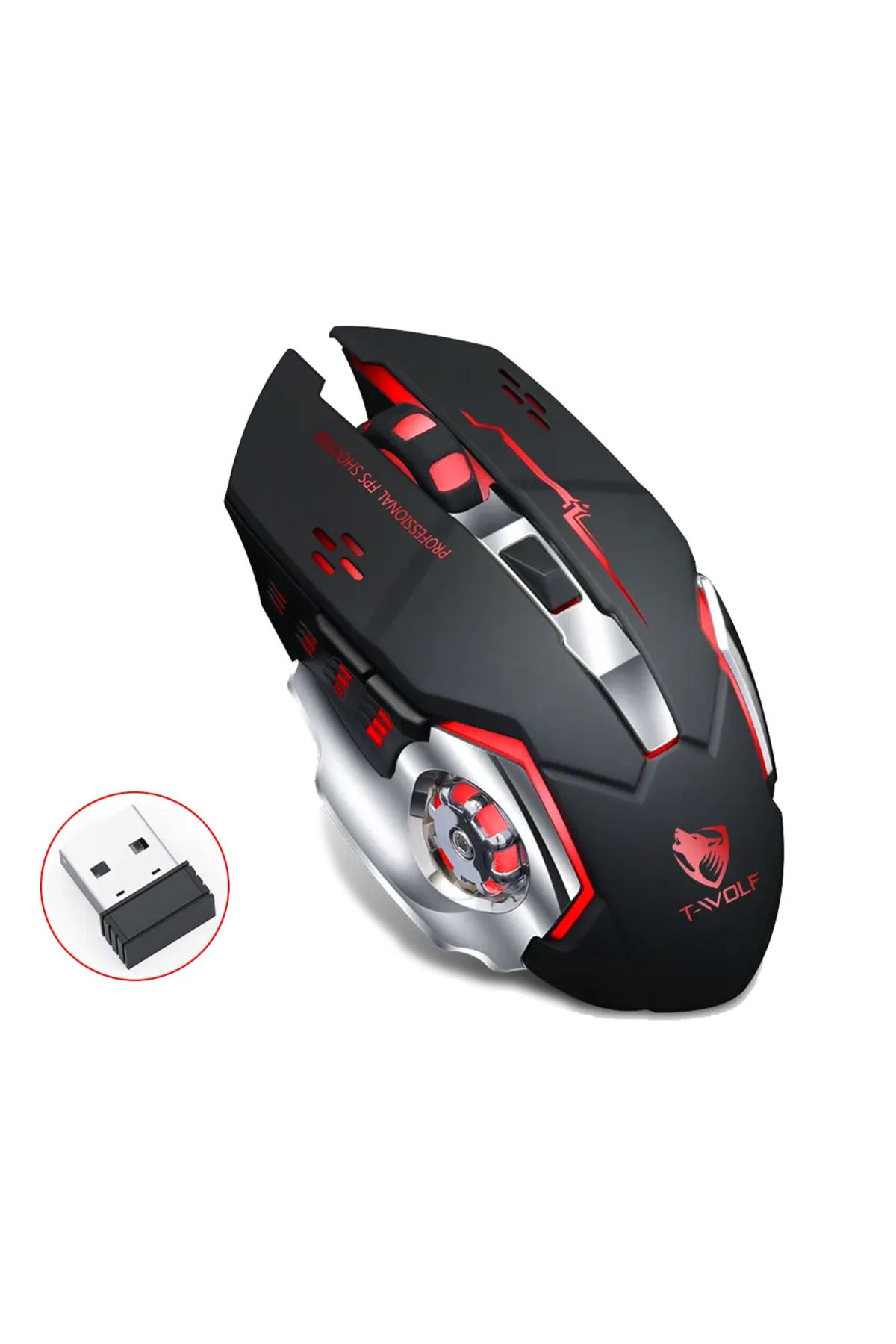 UpWay TW-Q13 Kablosuz Sessiz RGB LED Işıklı Şarjlı Ergonomik 2400DPI Gaming Mouse Siyah