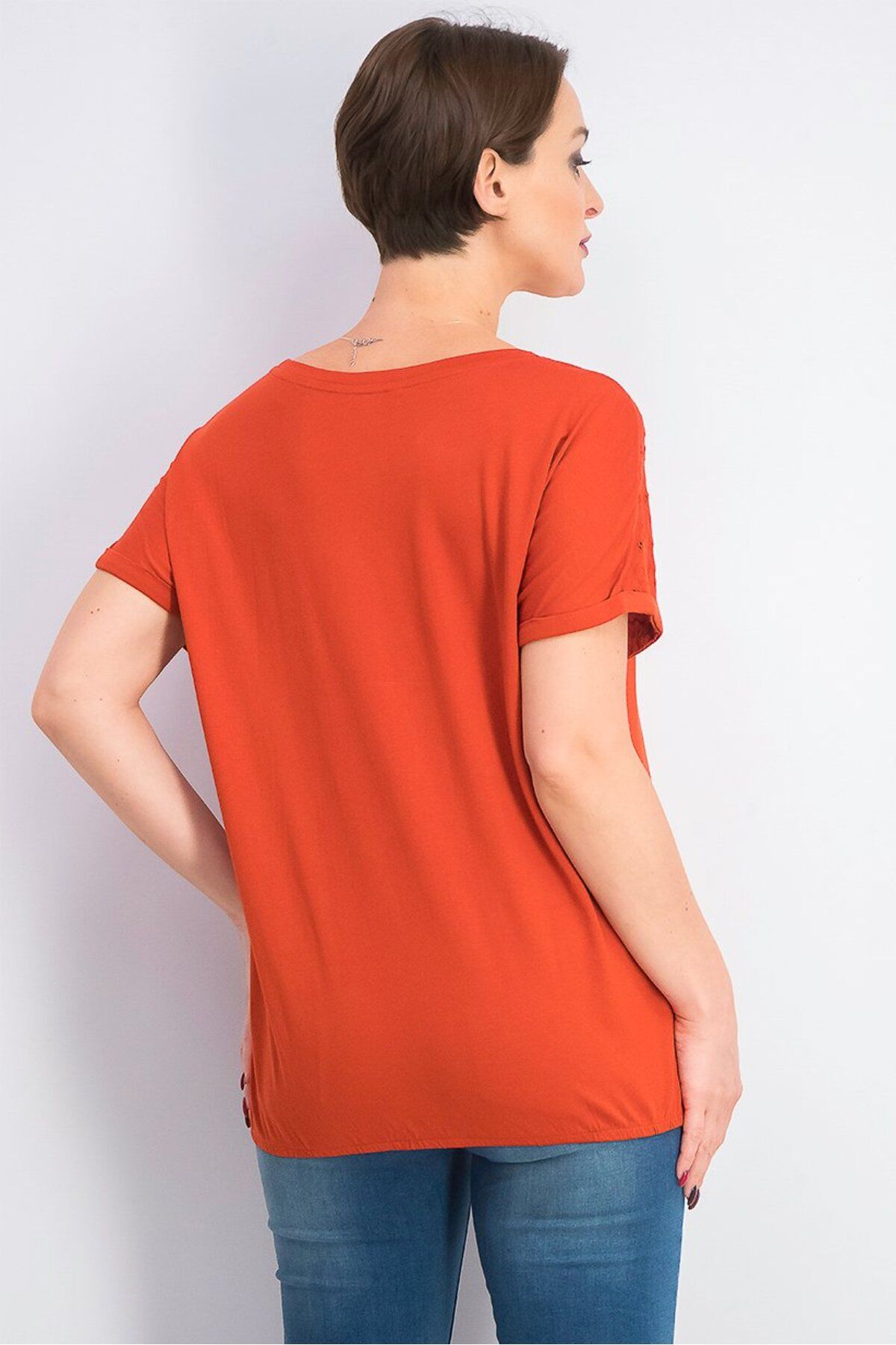 Tchibo-Women Crew Neck Short Sleeved Plain Tops, Rust Red 2