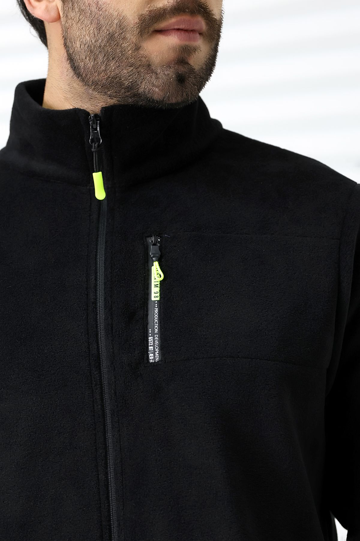 TİJA-Men's Zippered Pocket, Black Fleece Cardigan, Jacket 3