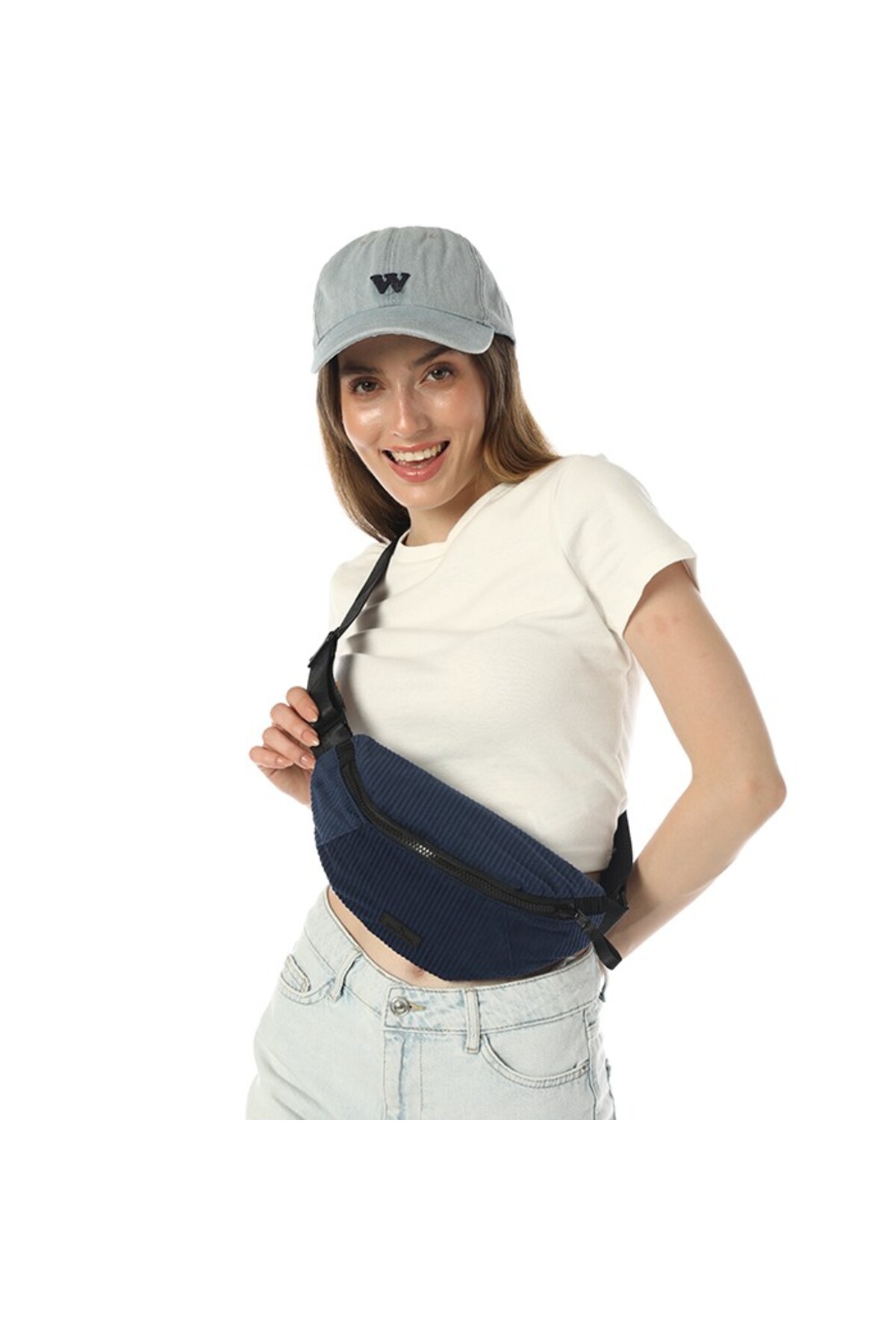 Colorful  Stello Çift Taraflı Bel Omuz Çantası Kadife-Lacivert - Görsel 3