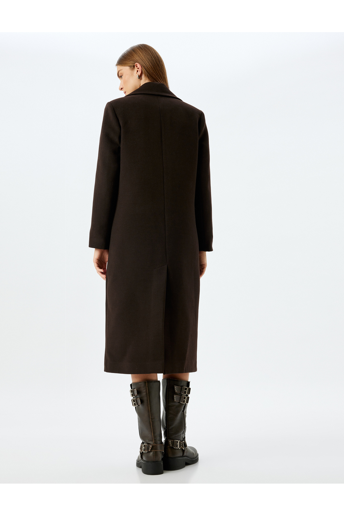 Koton  Cepli Düğmeli Kruvaze Ekstra Uzun Kaban - Görsel 4