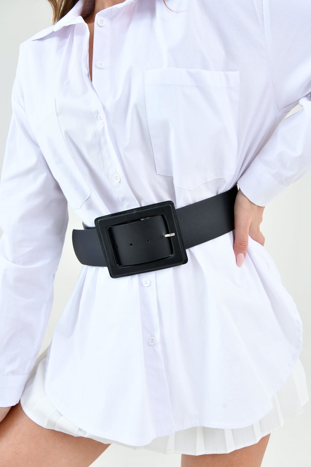 bayansepeti-Faux Leather Stylish Design Buckle Wide Band Clothing Accessory Black Belt 15525 2