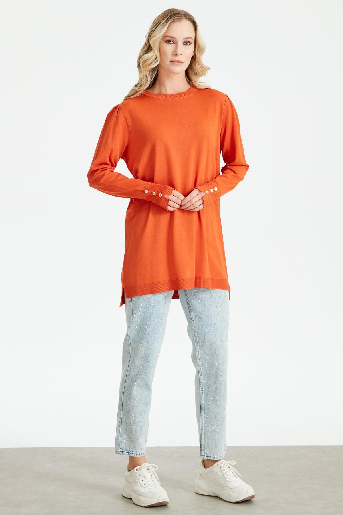 Tığ Triko-RAYON TUNIC TILE WITH KNOB DETAIL WITH STRINGED ARMS 3