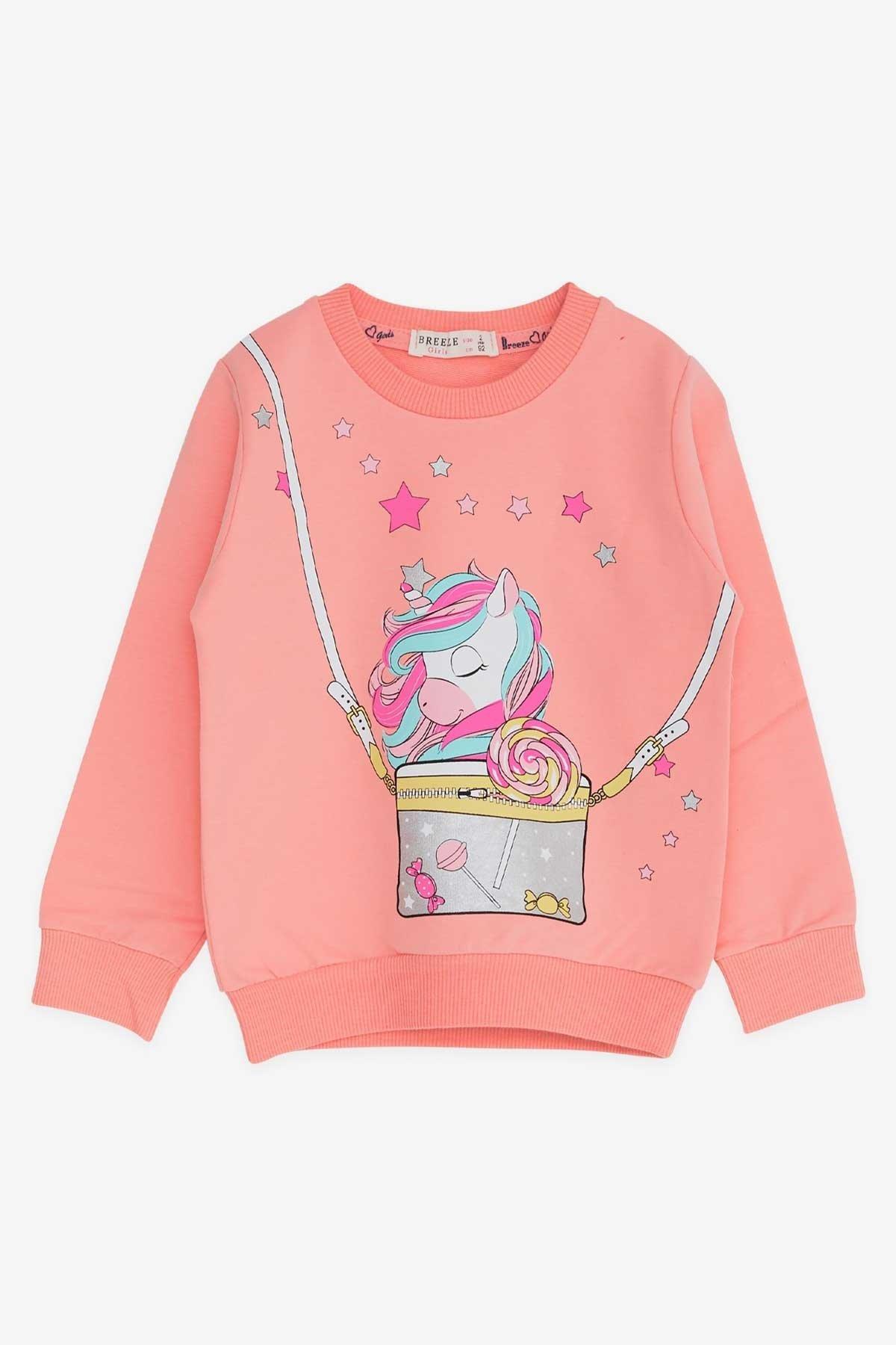Breeze Kız Çocuk Sweatshirt Unicorn 2-6 Yaş, Somon fotoğrafı 4 (önizleme)