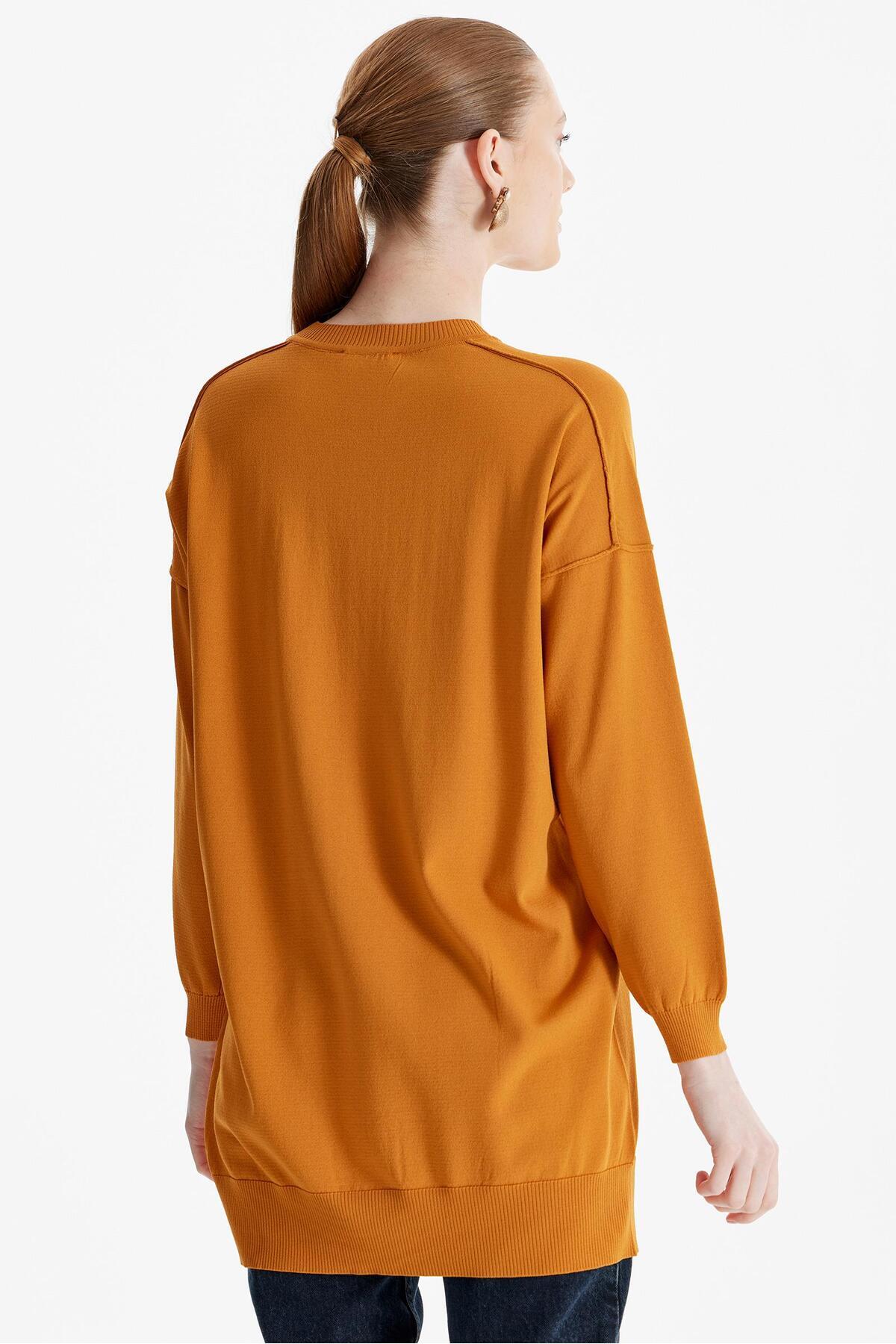 Tığ Triko-Mustard Colored Basic Knitwear Tunic - Reverse Sewn Detail 4