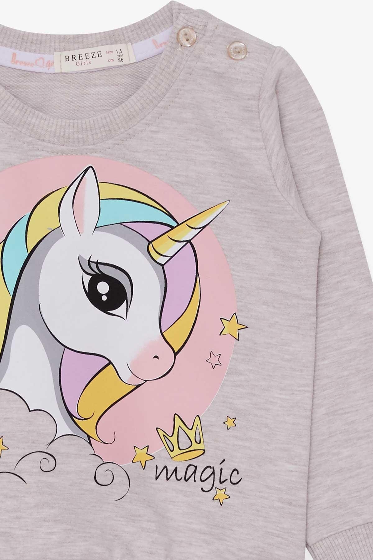 Breeze Kız Çocuk Sweatshirt Baskılı Unicorn 1.5-5 Yaş, Bej Melanj fotoğrafı 3 (önizleme)