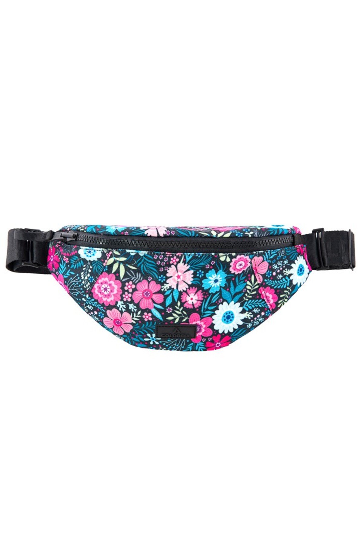 Colorful Stello Çift Taraflı Bel Omuz Çantası Oxford Kumaş - Çiçek Desen - Siyah