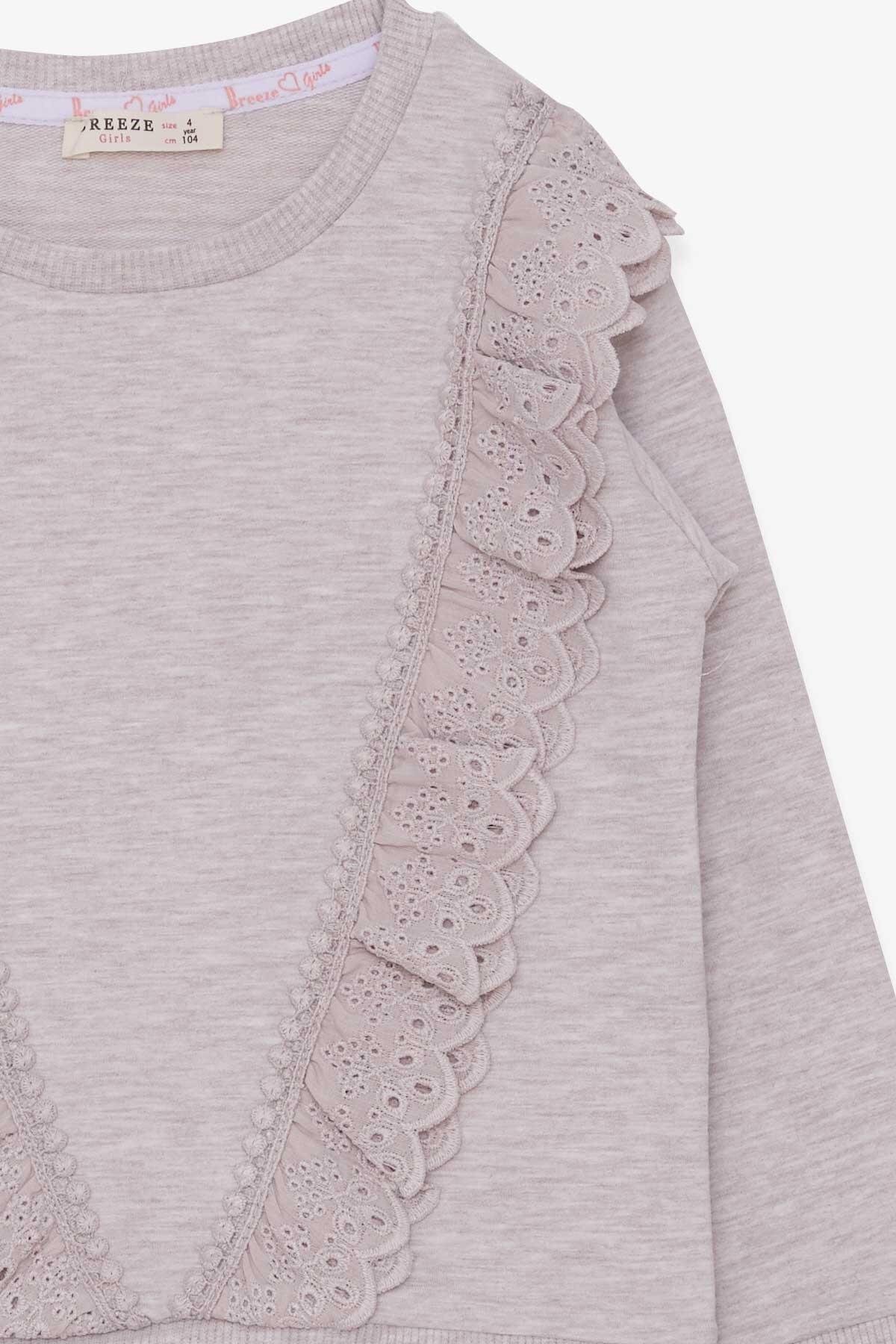 Breeze Kız Çocuk Sweatshirt Güpürlü 4-9 Yaş, Bej Melanj fotoğrafı 3 (önizleme)