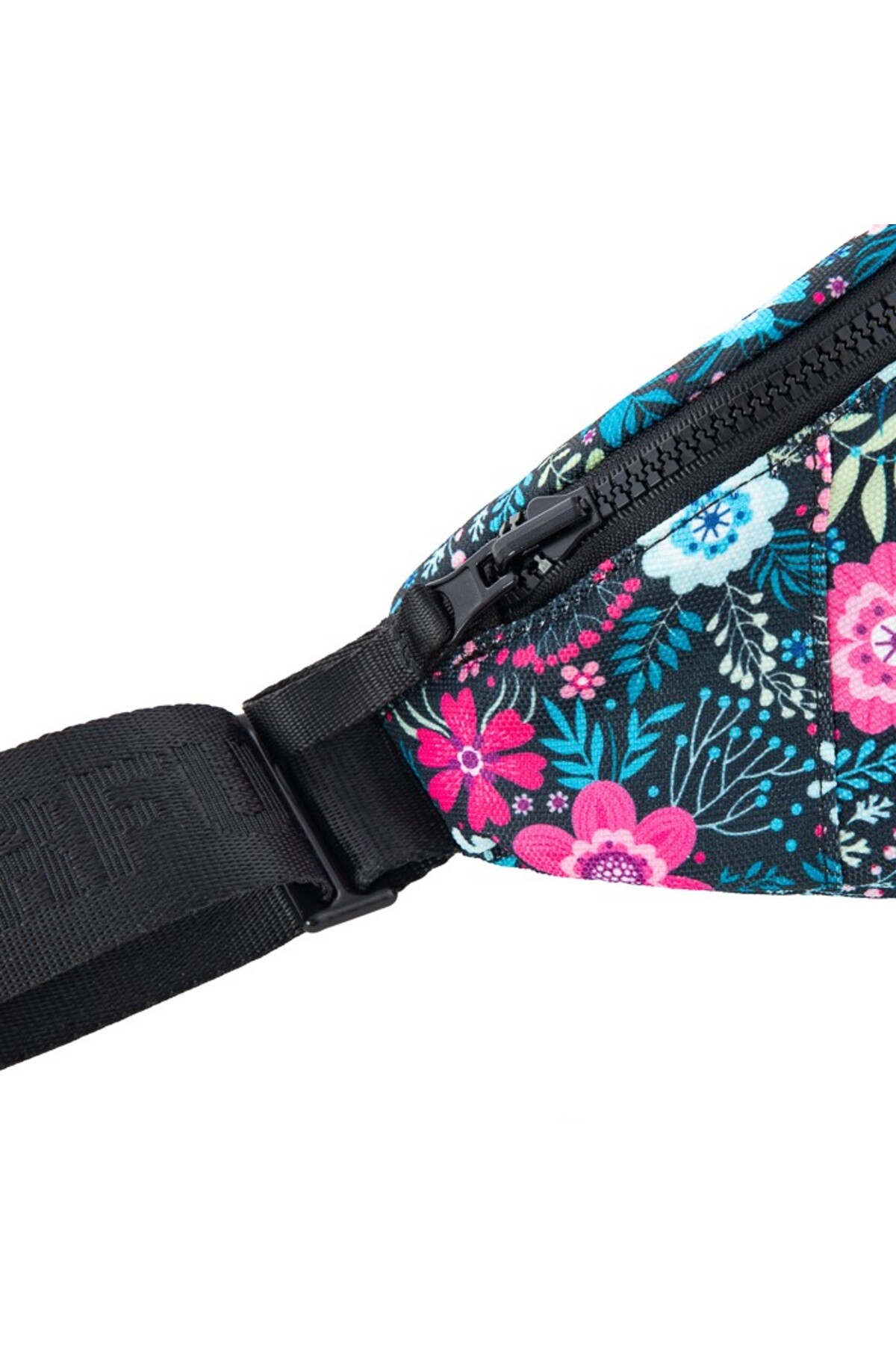 Colorful Stello Çift Taraflı Bel Omuz Çantası Oxford Kumaş - Çiçek Desen - Siyah görsel 8