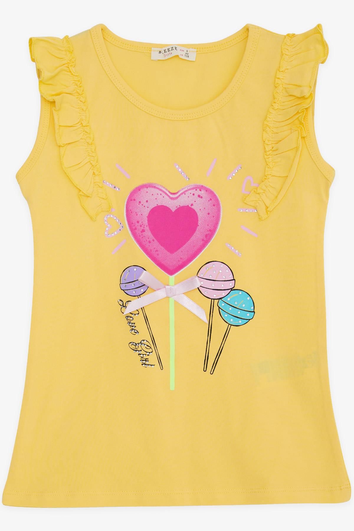 Breeze-4-8 Years Old Girl's T-Shirt - Lollipop Print, Yellow 1