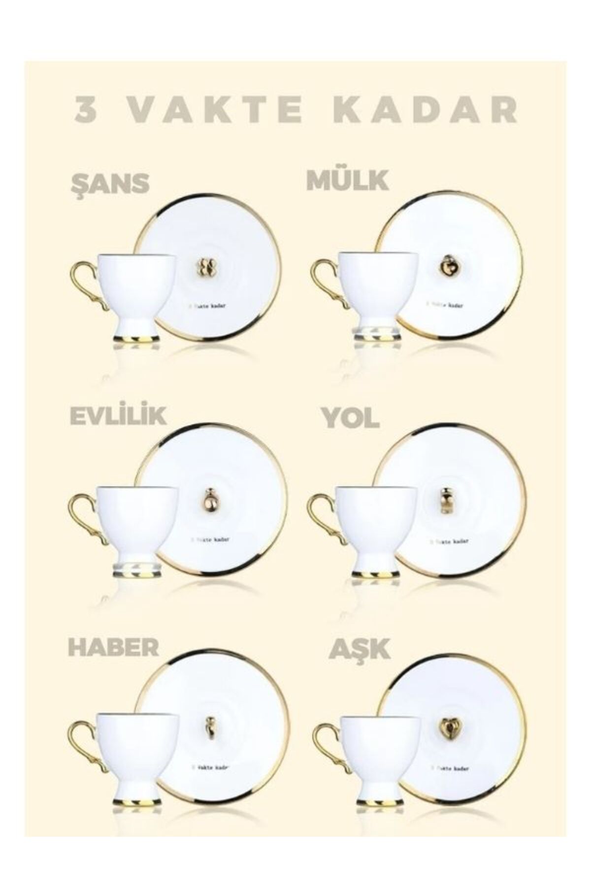 Viyalente 3 Vakte Kadar 6 Kişilik Porselen Beyaz Gold Detay Fincan ...