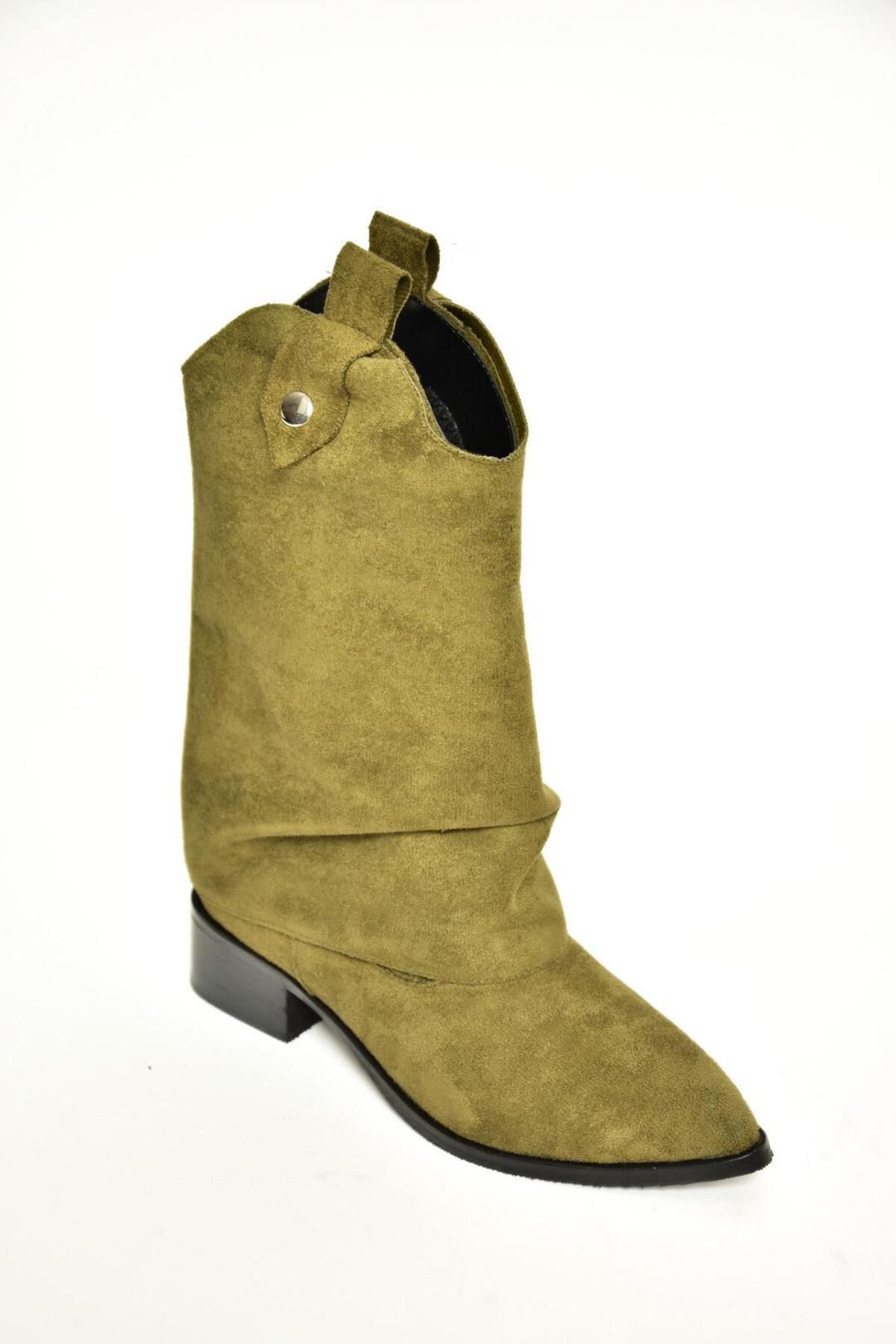 Fox Shoes-Τ 723972202   Γυναικείες μπότες πράσινες σουέτ με χαμηλό τακούνι 7
