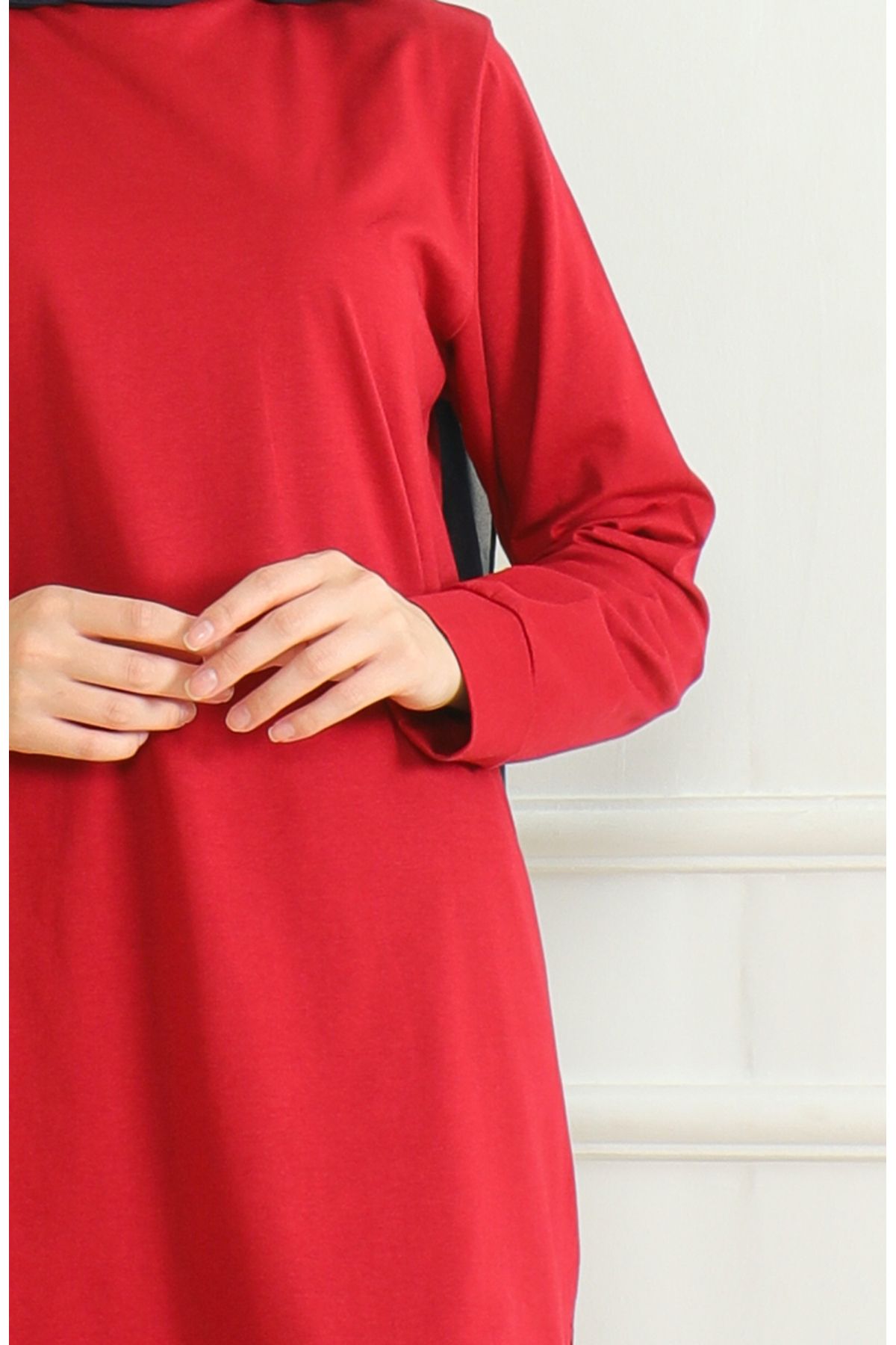 sefamerve-Claret Red Araboy Tunic 9140-03 - Slit Detailed 4