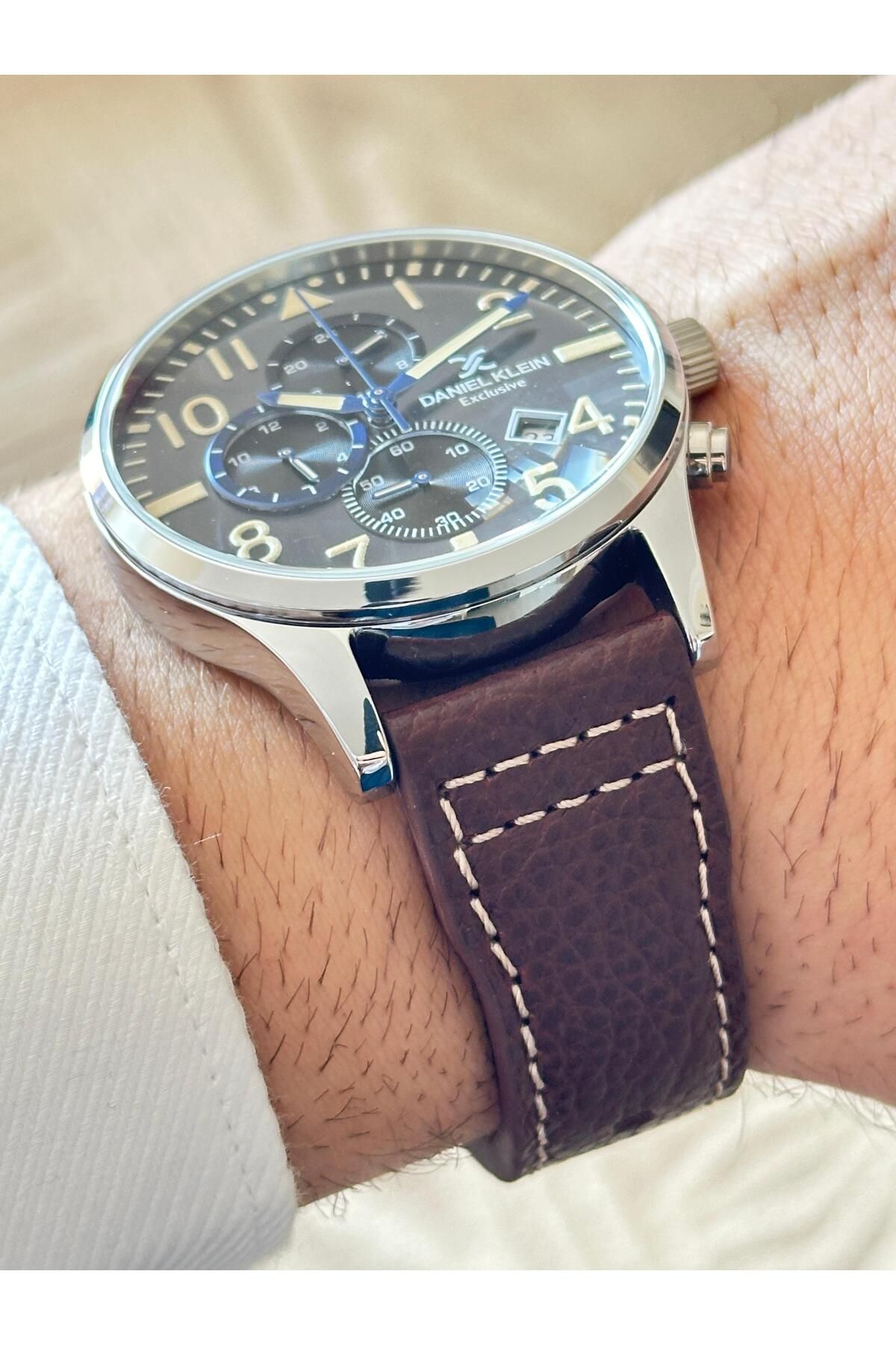 Daniel Klein-Dani̇el Klein Exculisve Stitched Leather Strap Active Indicator Men's Arm Saa 7