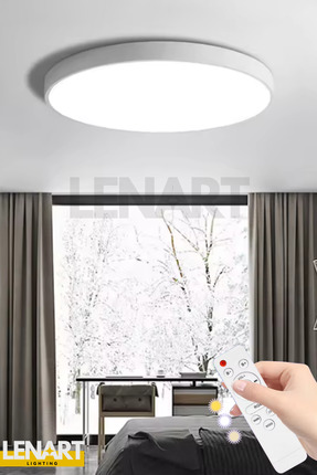 Lenart Lighting Dolunay Model Yuvarlak Tavan Avizesi 3 Renk Aydınlatmalı,kuma...