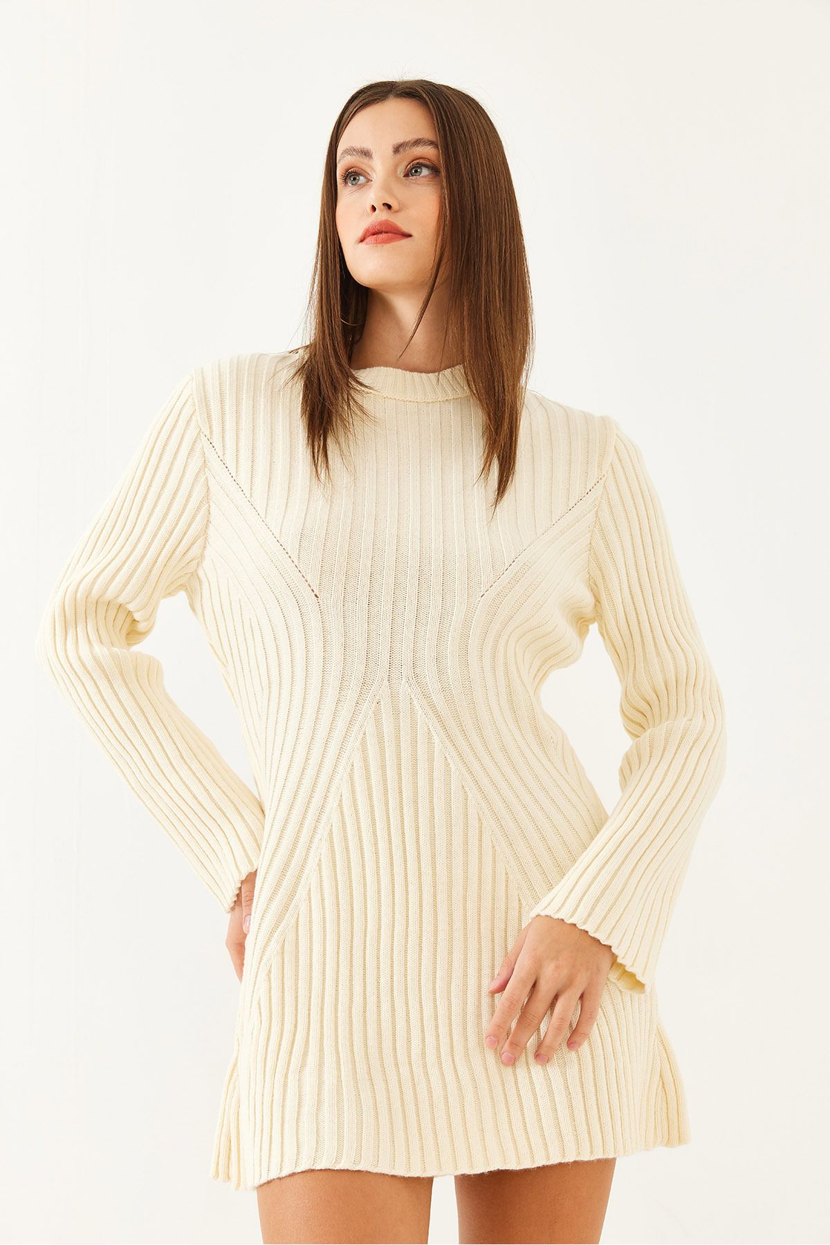 Bianco Lucci-Rochie mini tricotată cu nervuri pentru damă 85001022 4