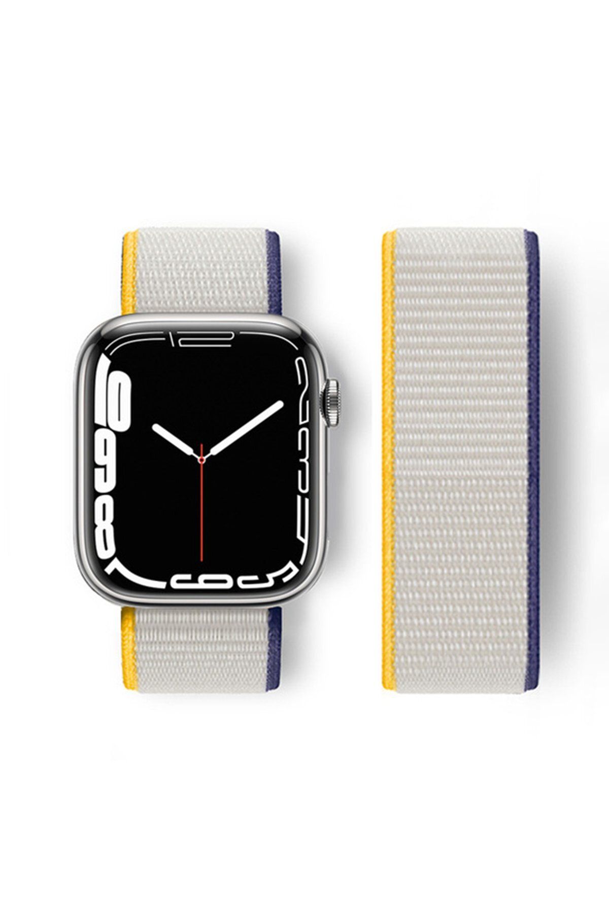 NewFace Apple Watch Ultra 49mm Hasırlı Cırtcırtlı Kordon - Sarı-Beyaz YKTSN