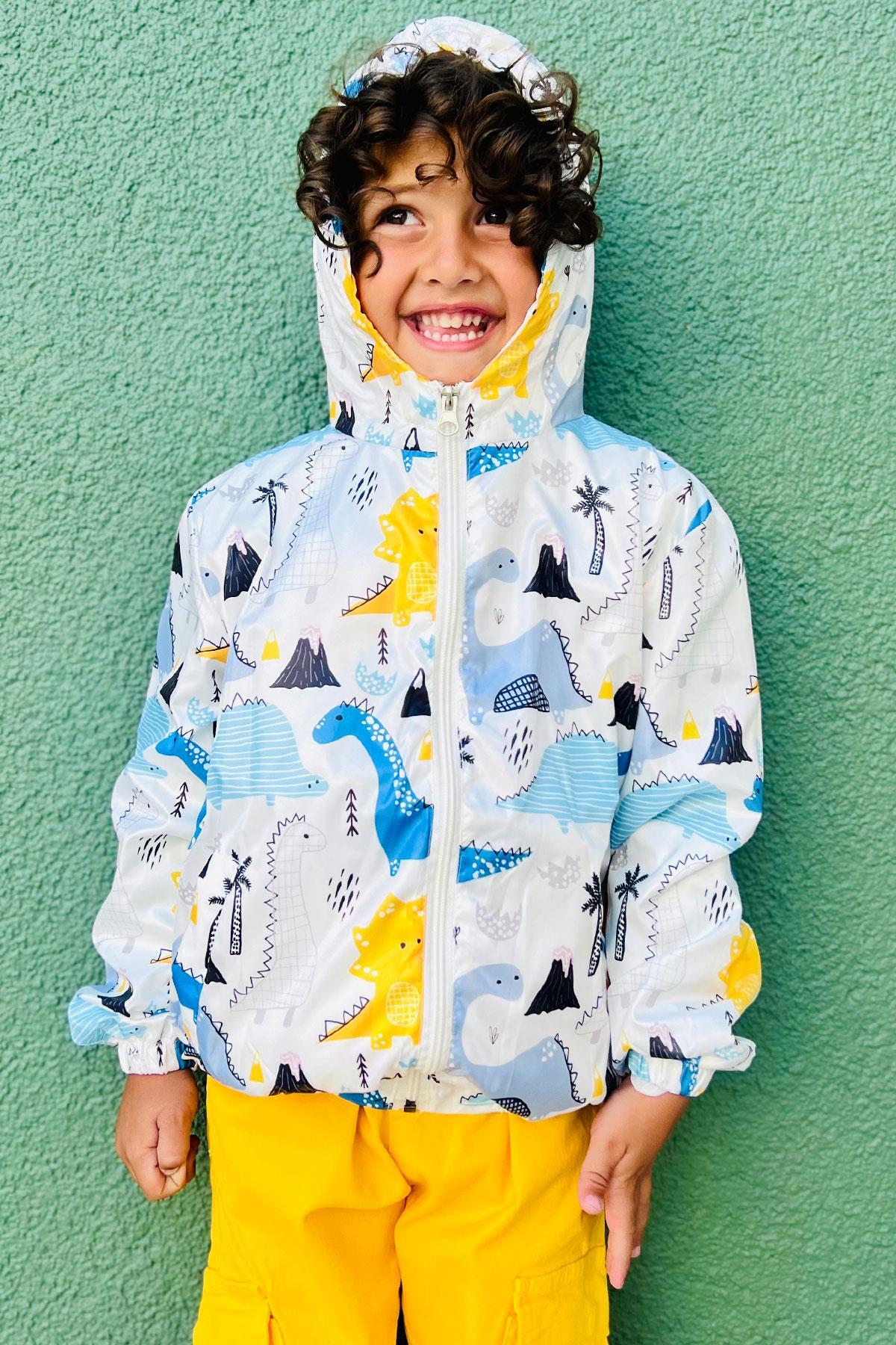 Breeze Erkek Çocuk Yağmurluk Doğa Temalı Dinozor Desenli 1-6 Yaş, Beyaz fotoğrafı 4 (önizleme)