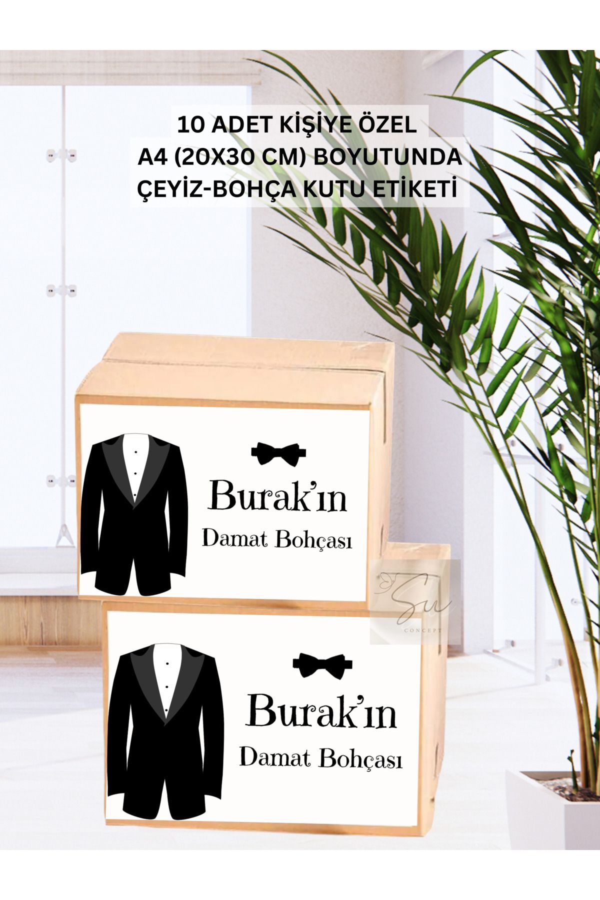 HabuHobi İsimli Çeyiz Bohça Etiketi Kişiye Özel Koli Etiketi Baskılı Sticker A4 Ebat 10'lu Paket