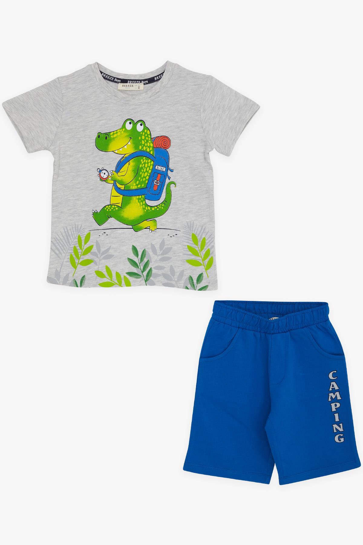 Breeze Erkek Çocuk Şortlu Takım Kampçı Timsah Baskılı 2-6 Yaş, Açık Gri Melanj fotoğrafı 3 (önizleme)